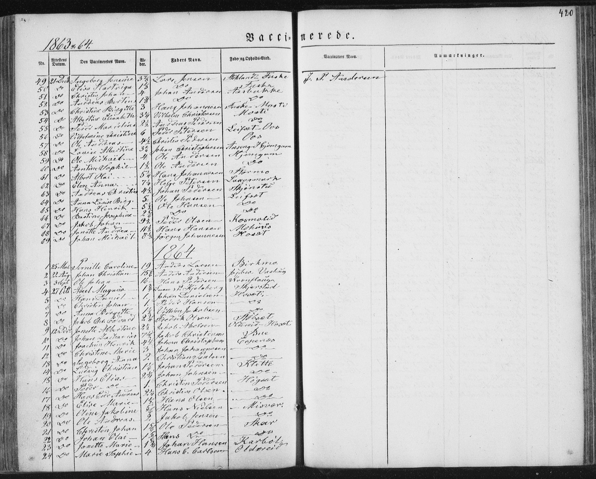Ministerialprotokoller, klokkerbøker og fødselsregistre - Nordland, SAT/A-1459/852/L0738: Parish register (official) no. 852A08, 1849-1865, p. 420
