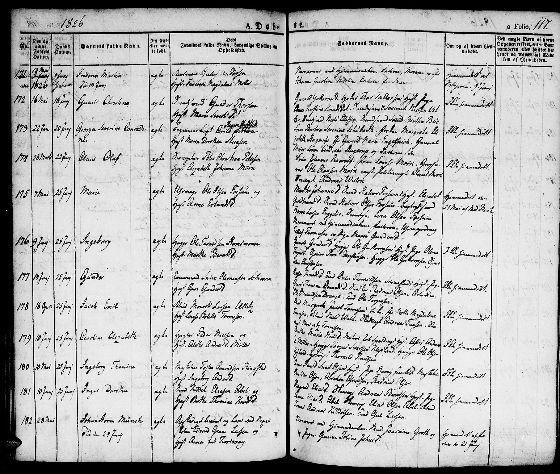 Kristiansand domprosti, SAK/1112-0006/F/Fa/L0009: Parish register (official) no. A 9, 1821-1827, p. 117
