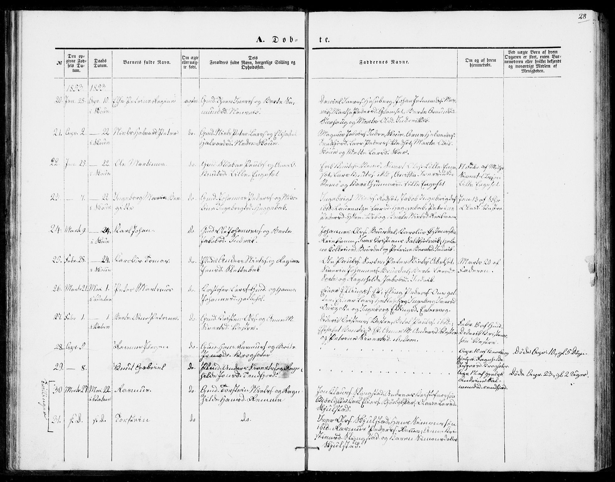 Ministerialprotokoller, klokkerbøker og fødselsregistre - Møre og Romsdal, SAT/A-1454/524/L0353: Parish register (official) no. 524A05, 1848-1856, p. 28