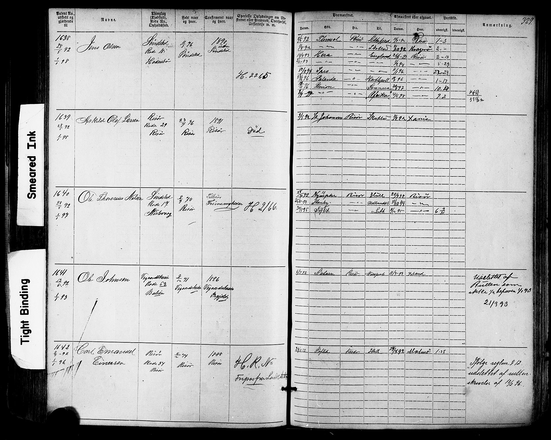 Risør mønstringskrets, SAK/2031-0010/F/Fa/L0003: Annotasjonsrulle nr 1-1913 med register, T-7, 1863-1899, p. 269