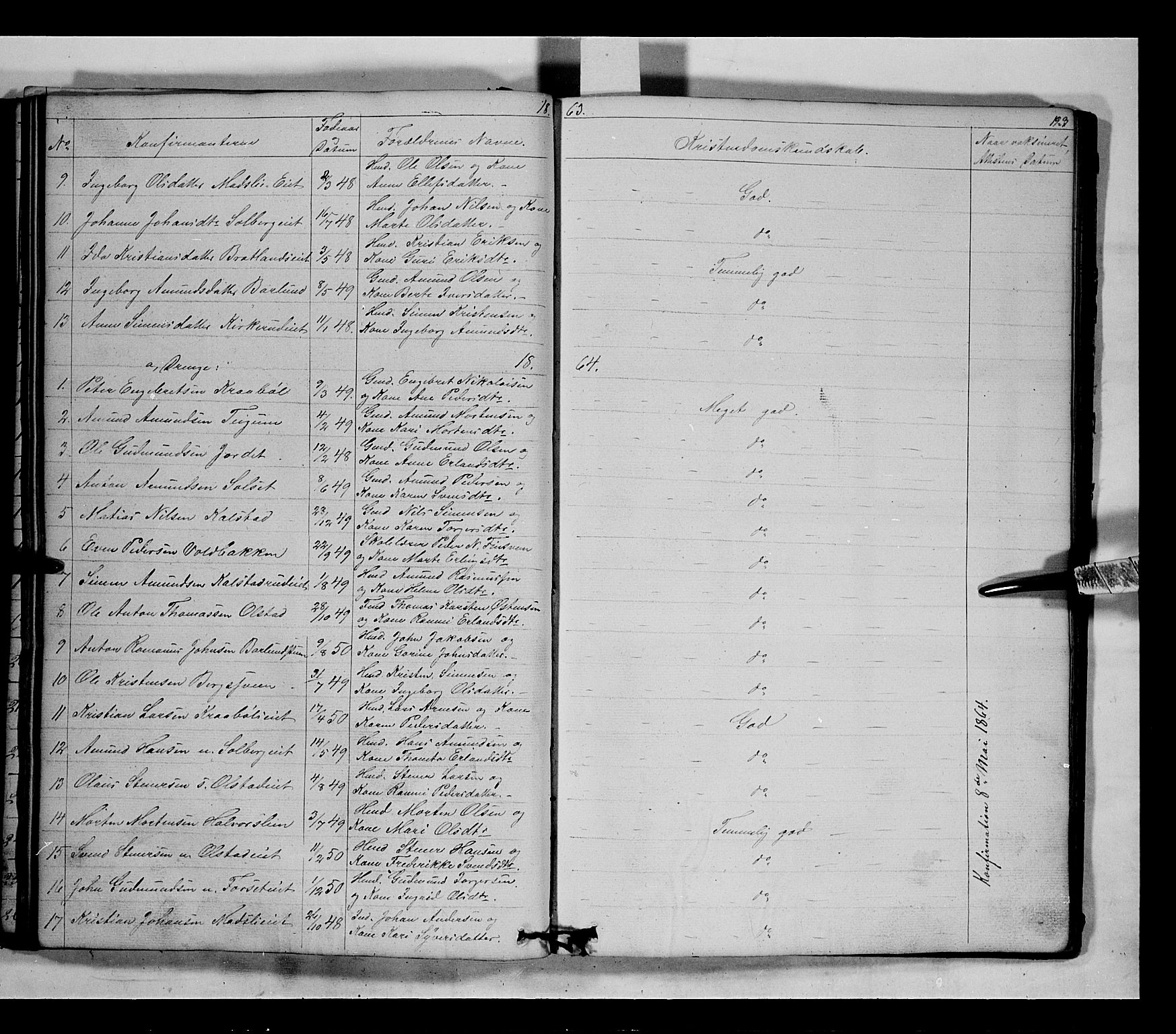 Gausdal prestekontor, SAH/PREST-090/H/Ha/Hab/L0005: Parish register (copy) no. 5, 1846-1867, p. 123