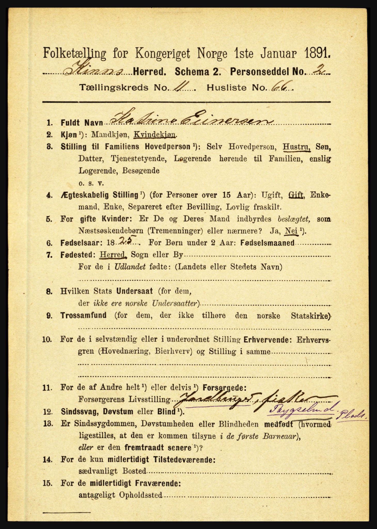 RA, 1891 census for 1437 Kinn, 1891, p. 4428