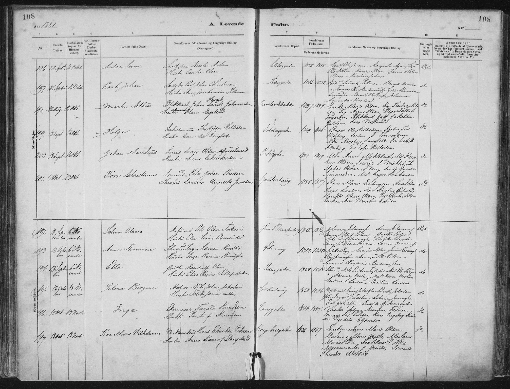 St. Petri sokneprestkontor, AV/SAST-A-101813/001/30/30BA/L0015: Parish register (official) no. A 15, 1879-1888, p. 108