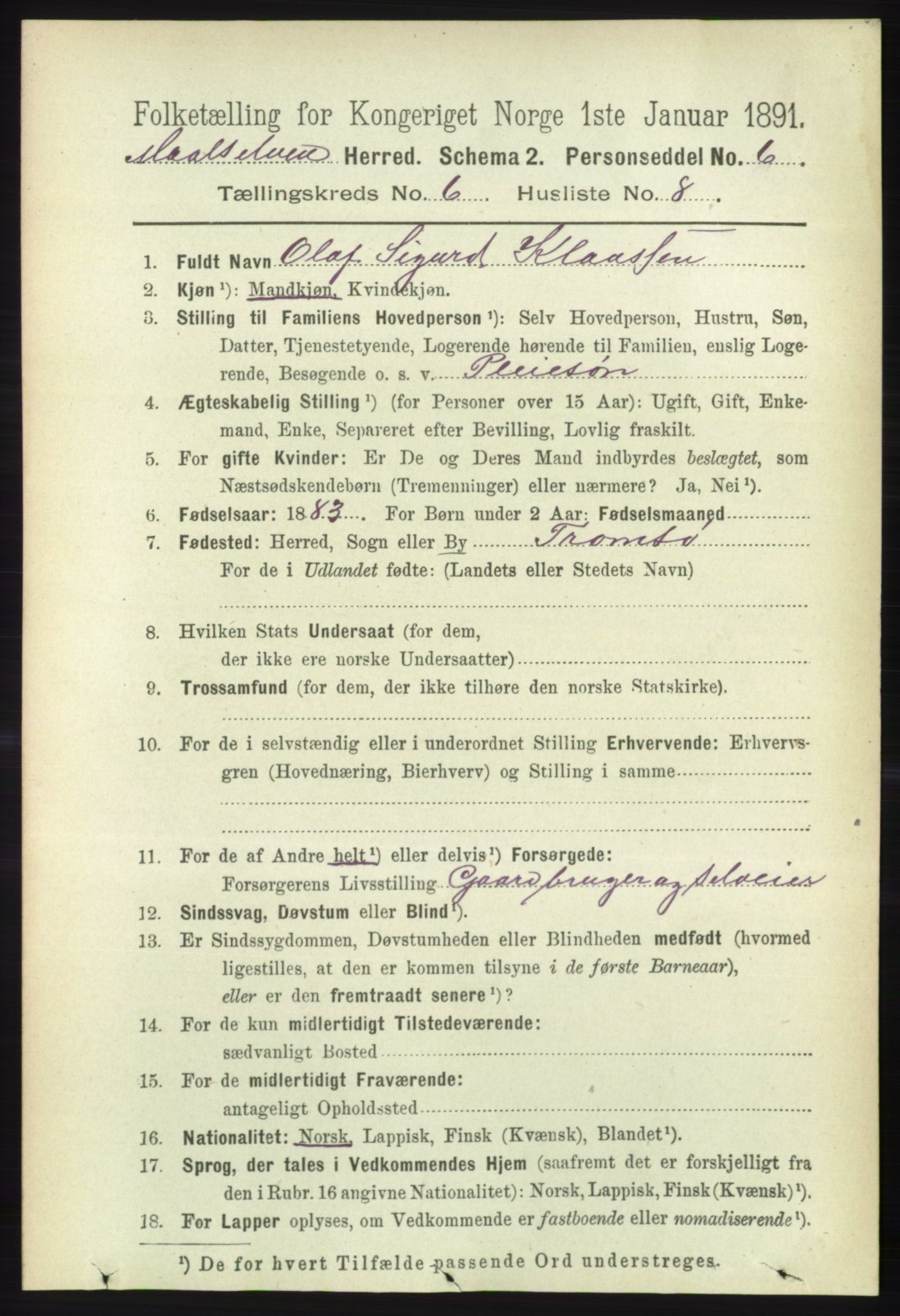 RA, 1891 census for 1924 Målselv, 1891, p. 2094