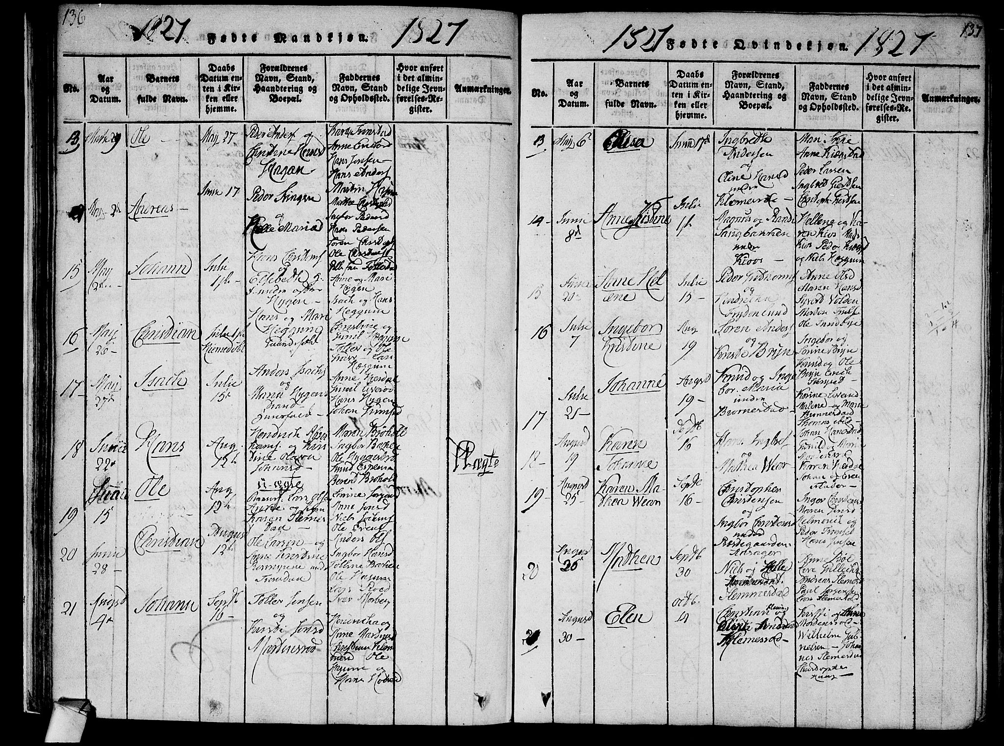 Røyken kirkebøker, AV/SAKO-A-241/F/Fa/L0004: Parish register (official) no. 4, 1814-1832, p. 136-137