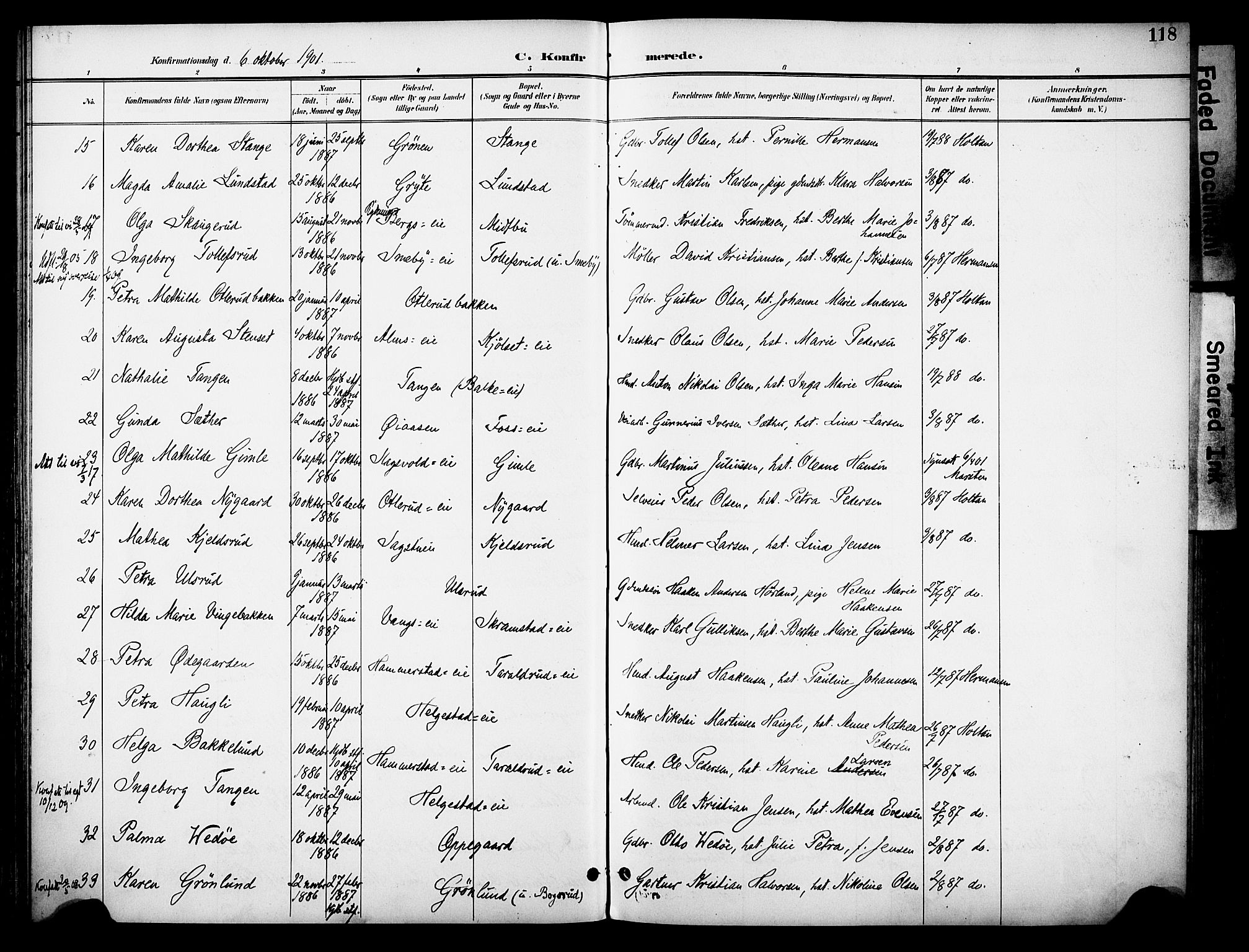 Østre Toten prestekontor, SAH/PREST-104/H/Ha/Haa/L0009: Parish register (official) no. 9, 1897-1913, p. 118