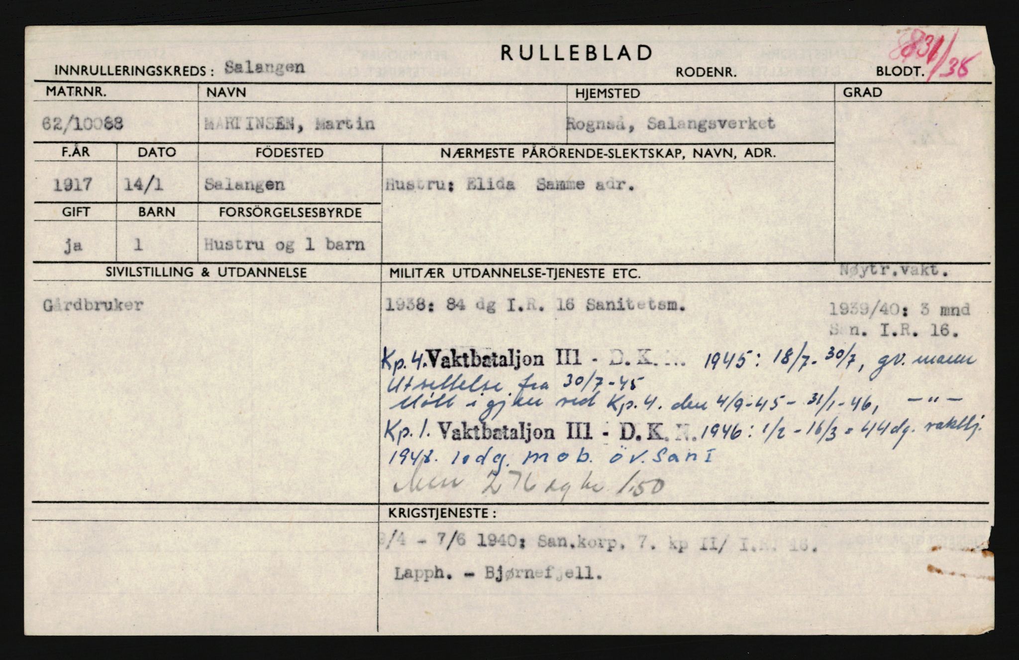 Forsvaret, Troms infanteriregiment nr. 16, AV/RA-RAFA-3146/P/Pa/L0022: Rulleblad for regimentets menige mannskaper, årsklasse 1938, 1938, p. 993