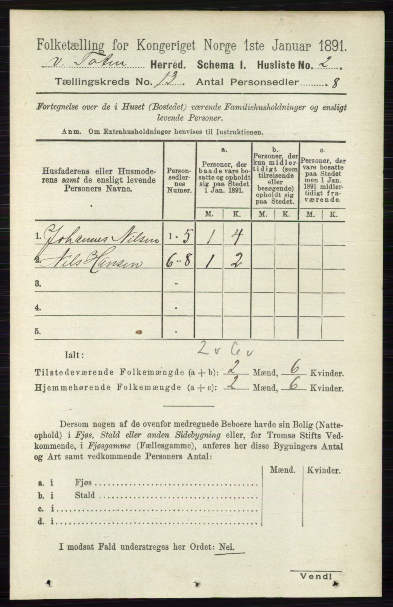 RA, 1891 census for 0529 Vestre Toten, 1891, p. 7702