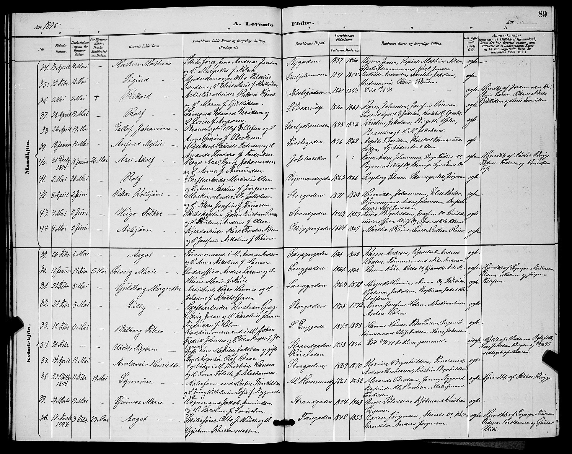 Horten kirkebøker, AV/SAKO-A-348/G/Ga/L0005: Parish register (copy) no. 5, 1888-1895, p. 89