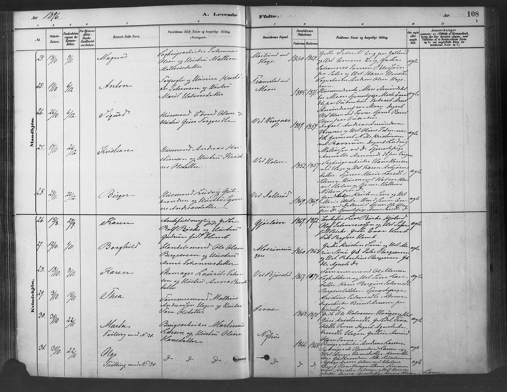 Fåberg prestekontor, AV/SAH-PREST-086/H/Ha/Haa/L0009: Parish register (official) no. 9, 1879-1898, p. 108