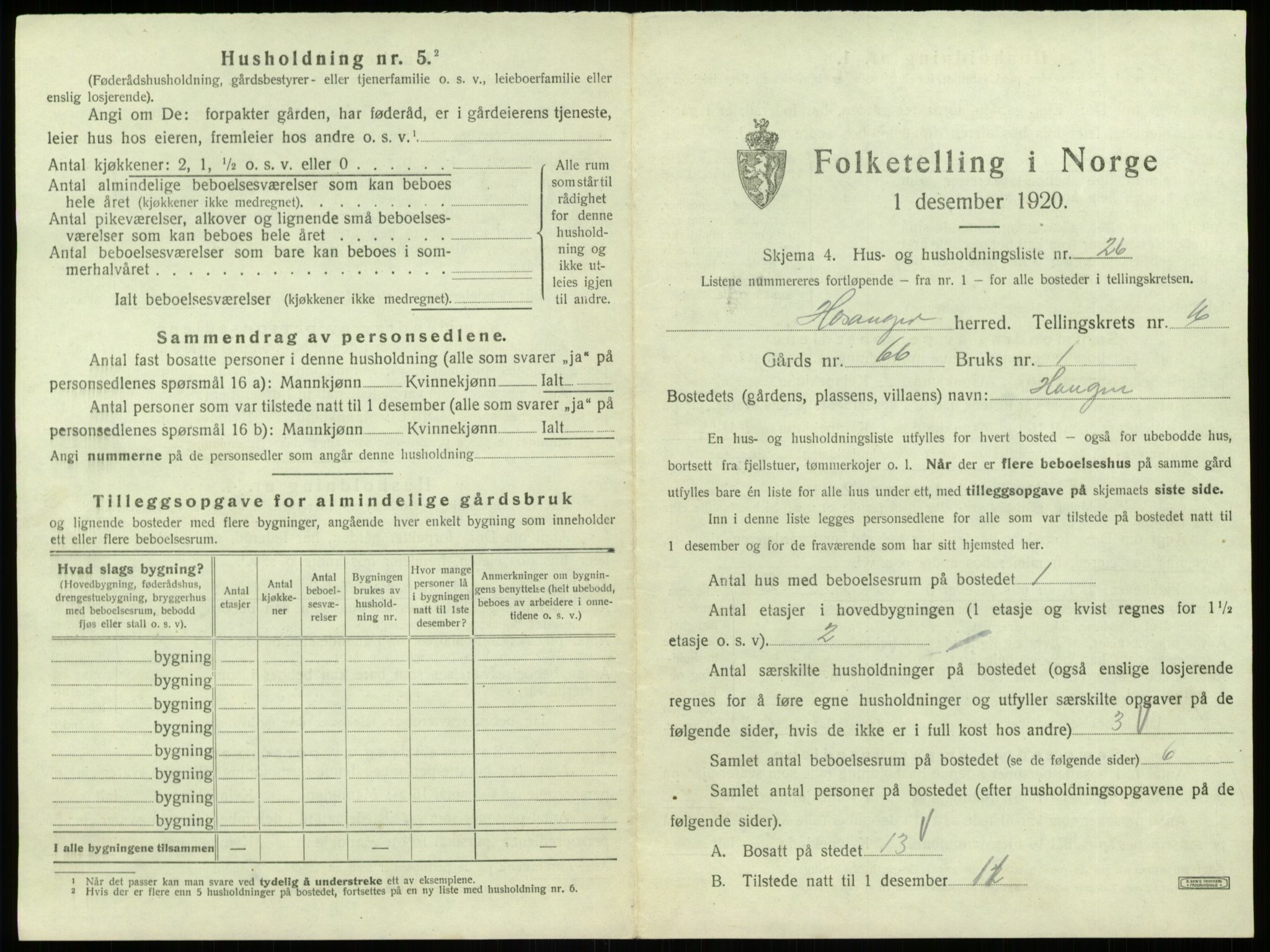 SAB, 1920 census for Hosanger, 1920, p. 874