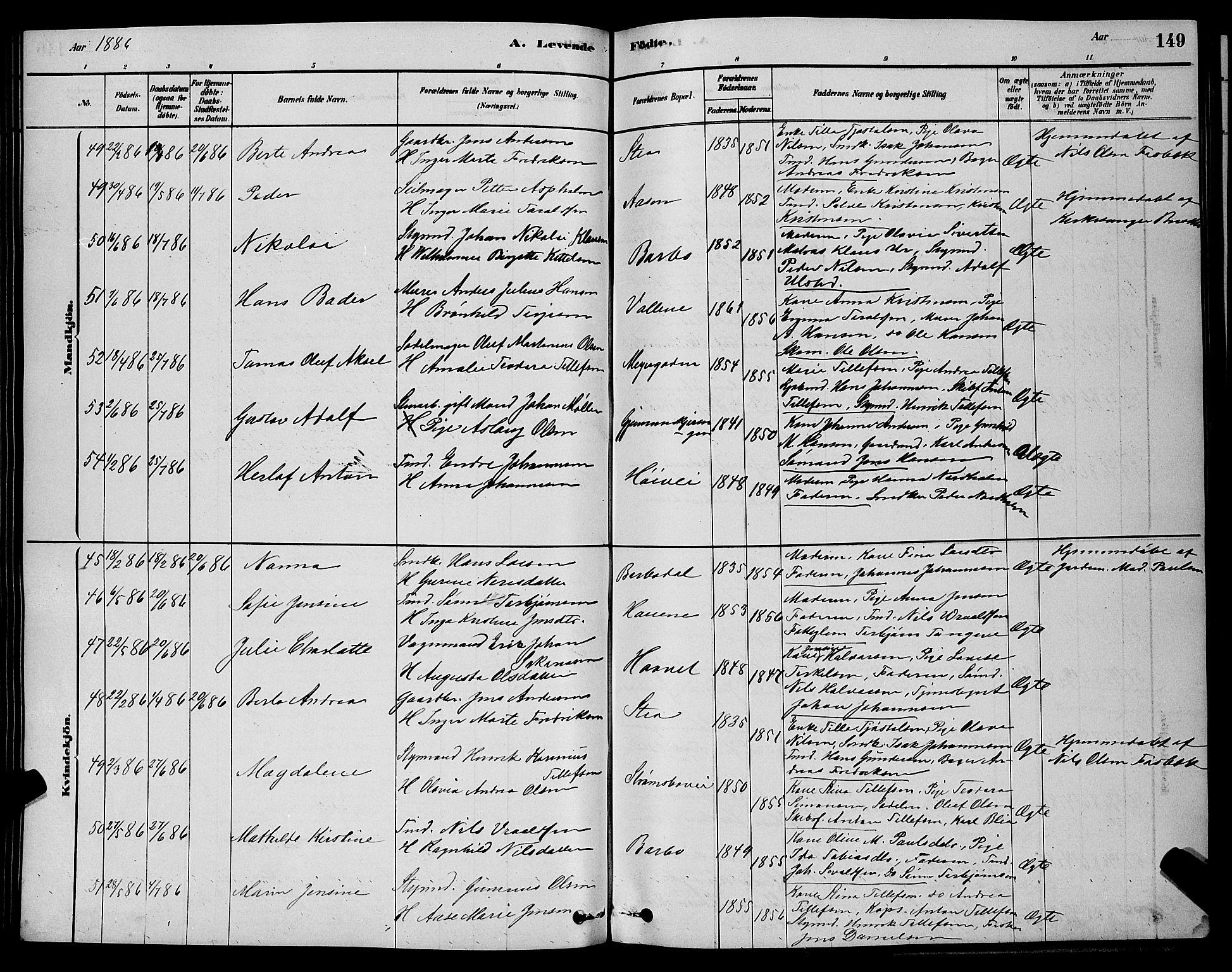 Barbu sokneprestkontor, AV/SAK-1111-0003/F/Fb/L0001: Parish register (copy) no. B 1, 1878-1890, p. 149