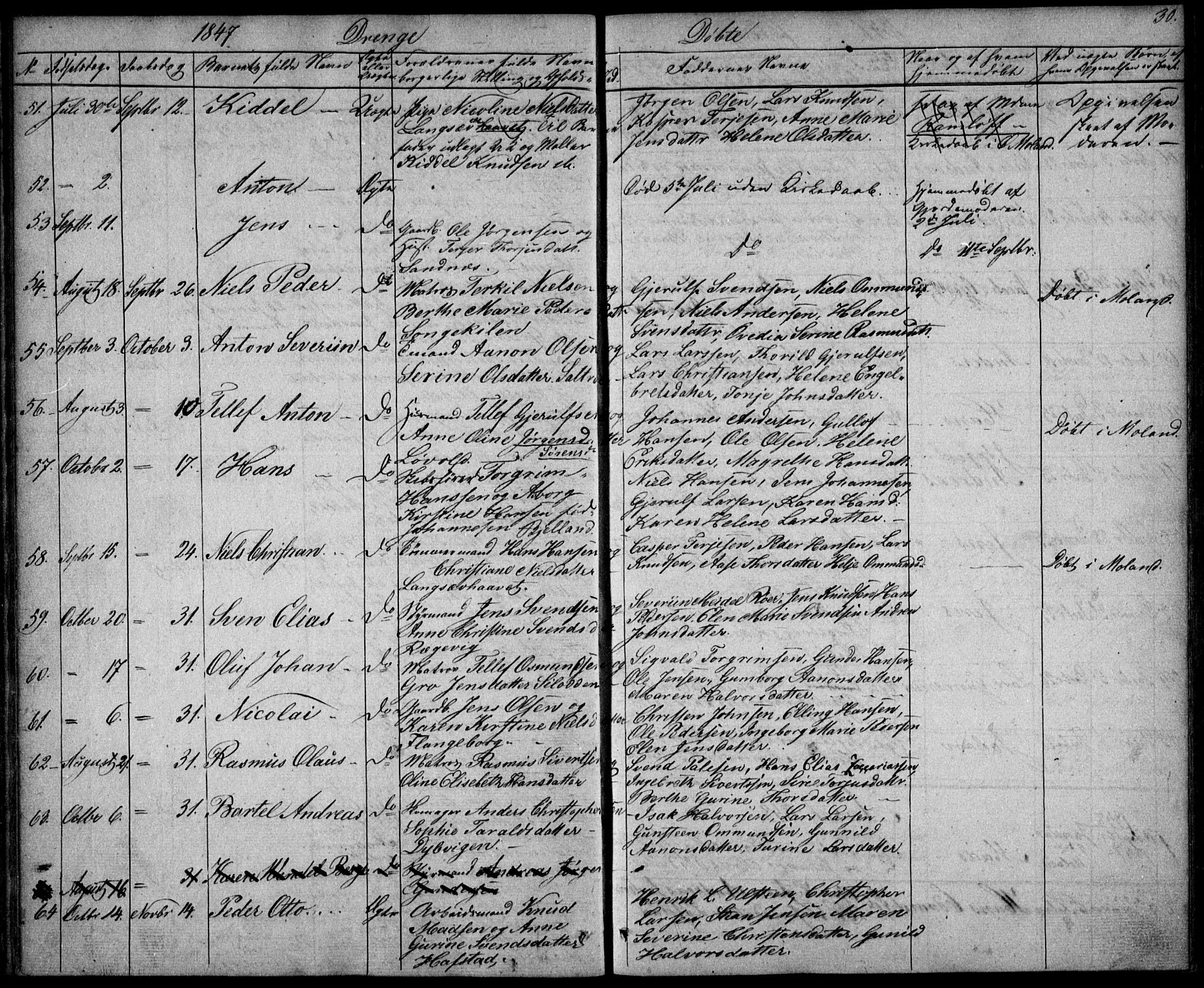 Tromøy sokneprestkontor, AV/SAK-1111-0041/F/Fb/L0001: Parish register (copy) no. B 1, 1843-1850, p. 30