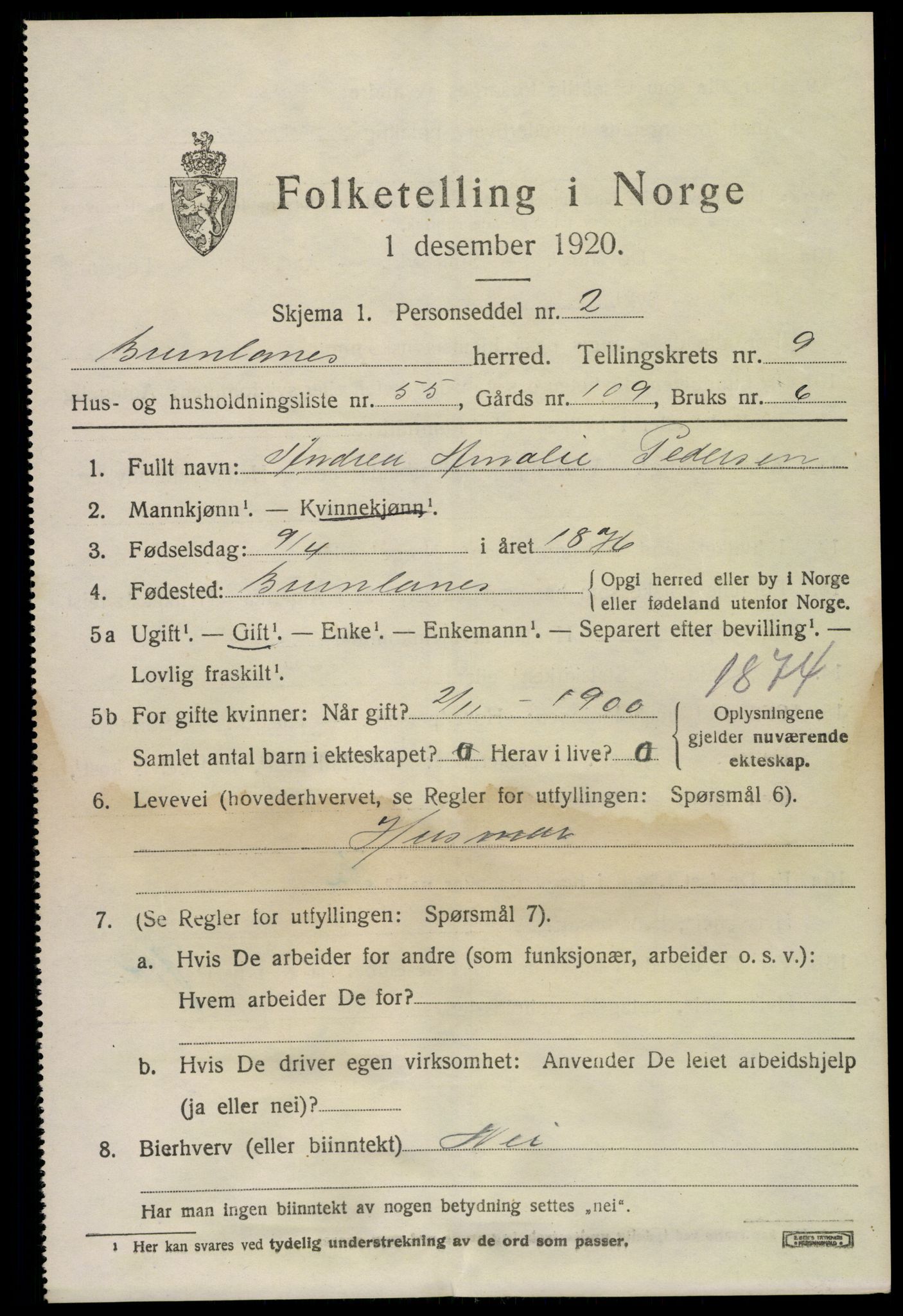 SAKO, 1920 census for Brunlanes, 1920, p. 8367