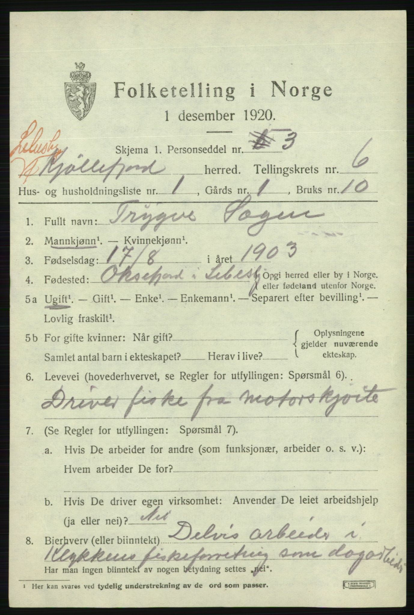 SATØ, 1920 census for Lebesby, 1920, p. 3017