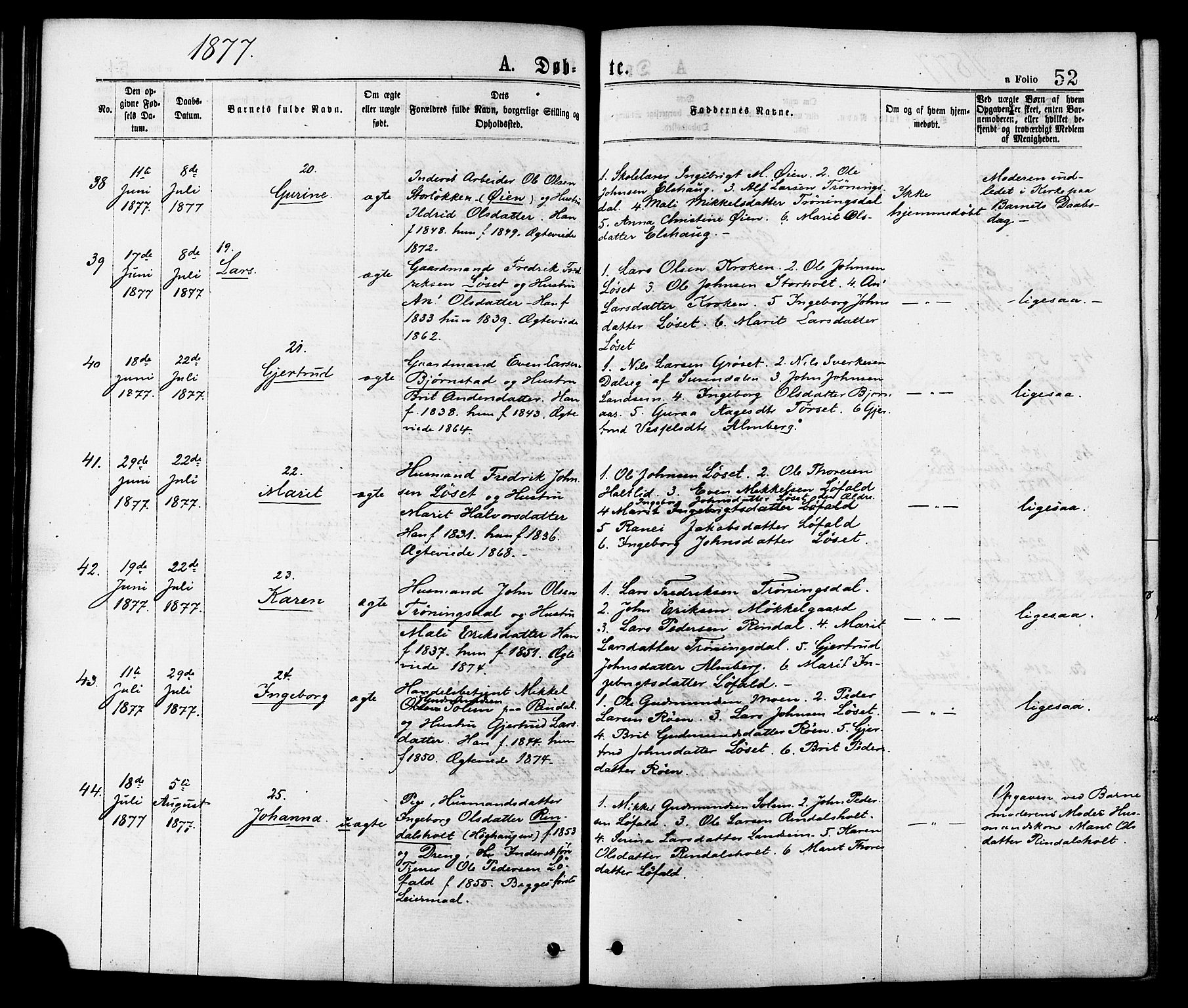 Ministerialprotokoller, klokkerbøker og fødselsregistre - Møre og Romsdal, AV/SAT-A-1454/598/L1068: Parish register (official) no. 598A02, 1872-1881, p. 52