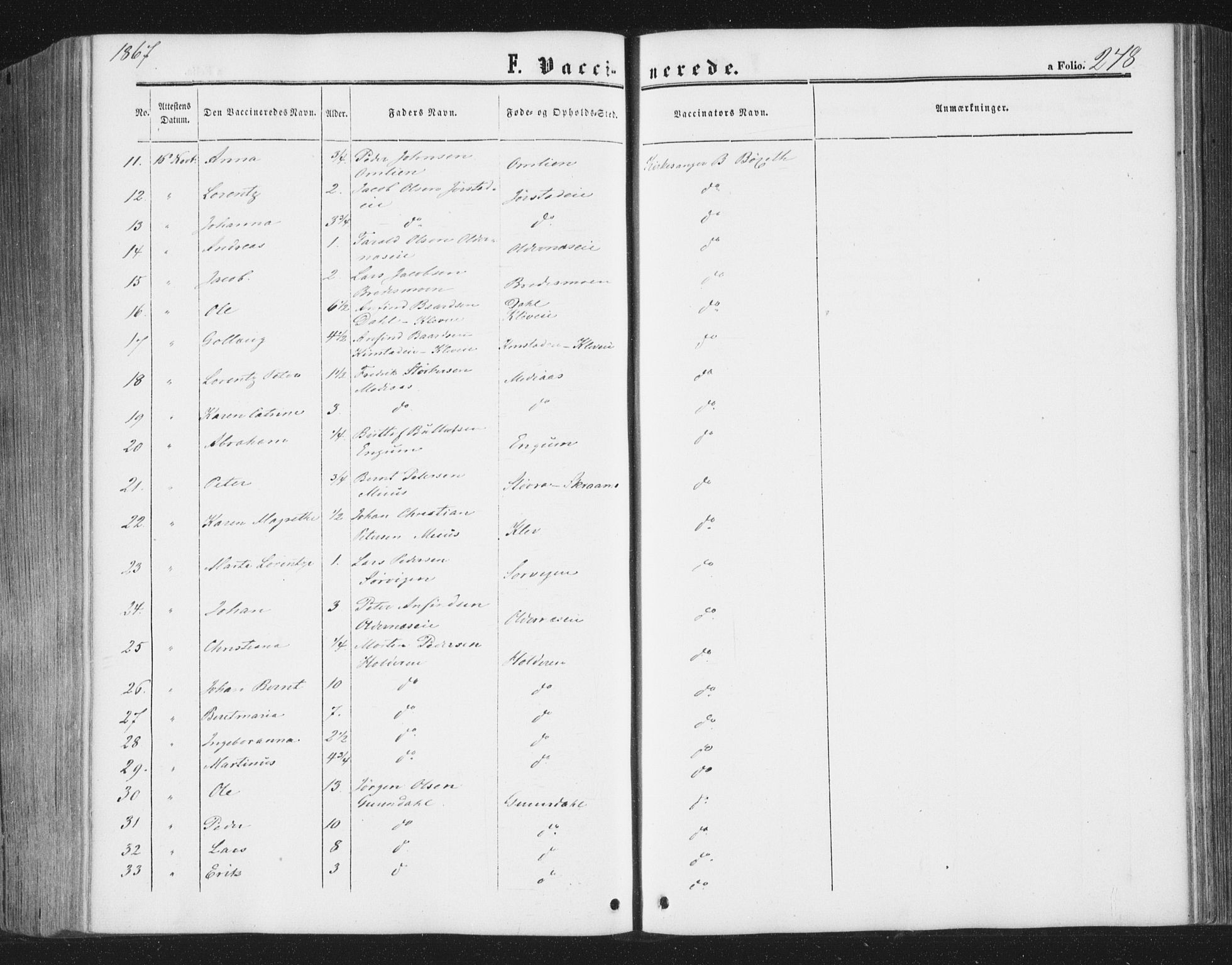 Ministerialprotokoller, klokkerbøker og fødselsregistre - Nord-Trøndelag, AV/SAT-A-1458/749/L0472: Parish register (official) no. 749A06, 1857-1873, p. 278