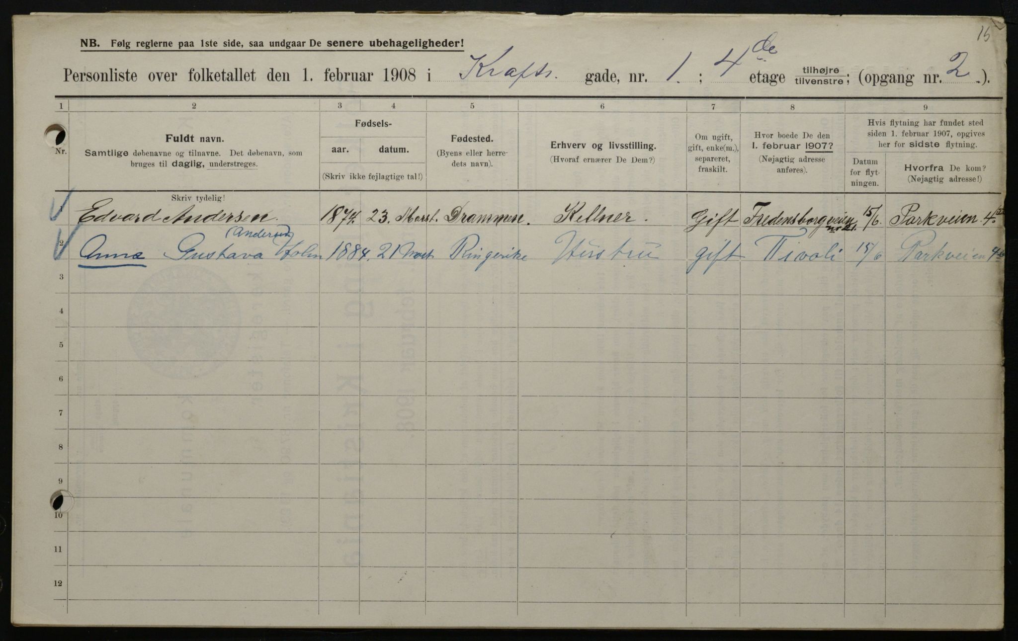 OBA, Municipal Census 1908 for Kristiania, 1908, p. 48265