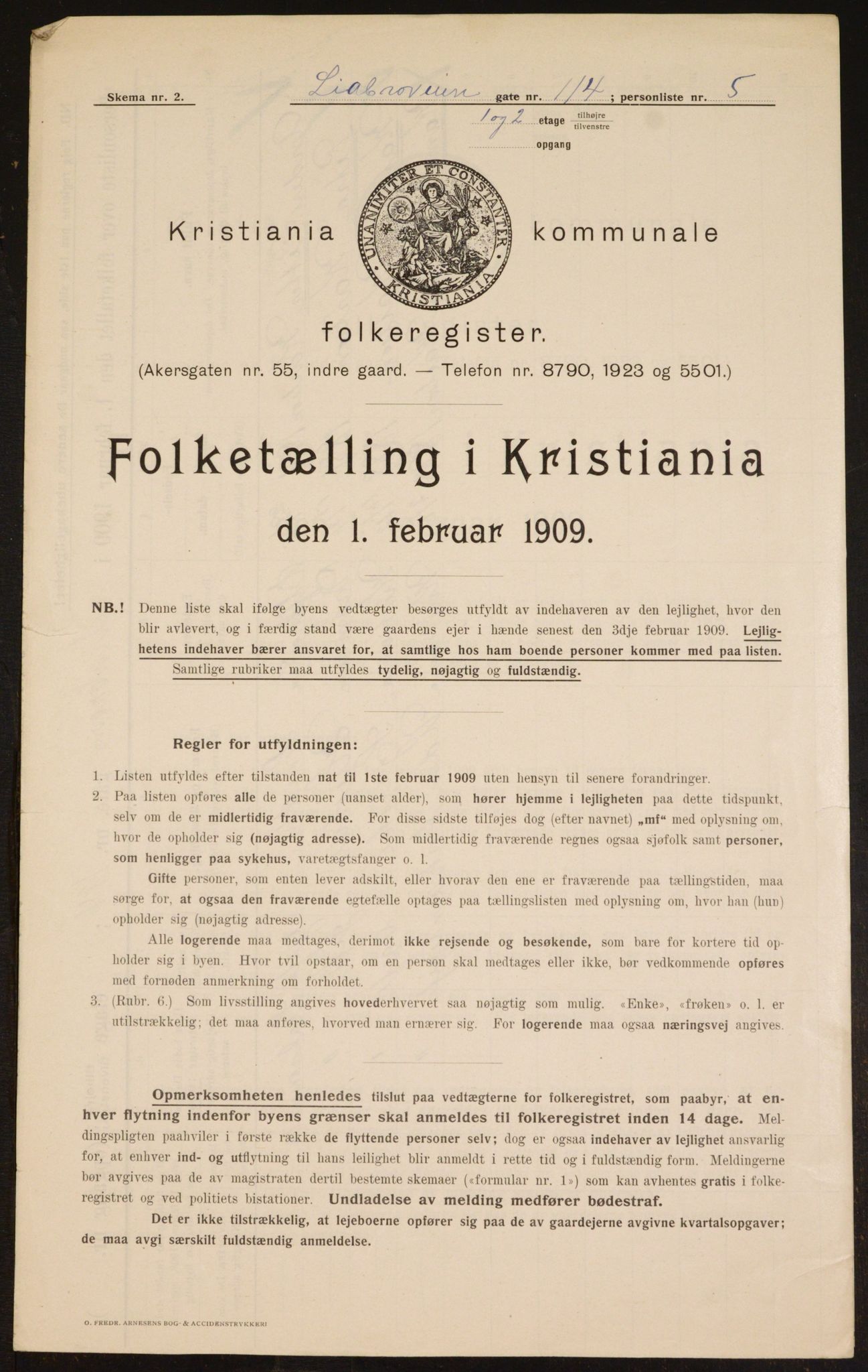 OBA, Municipal Census 1909 for Kristiania, 1909, p. 53058