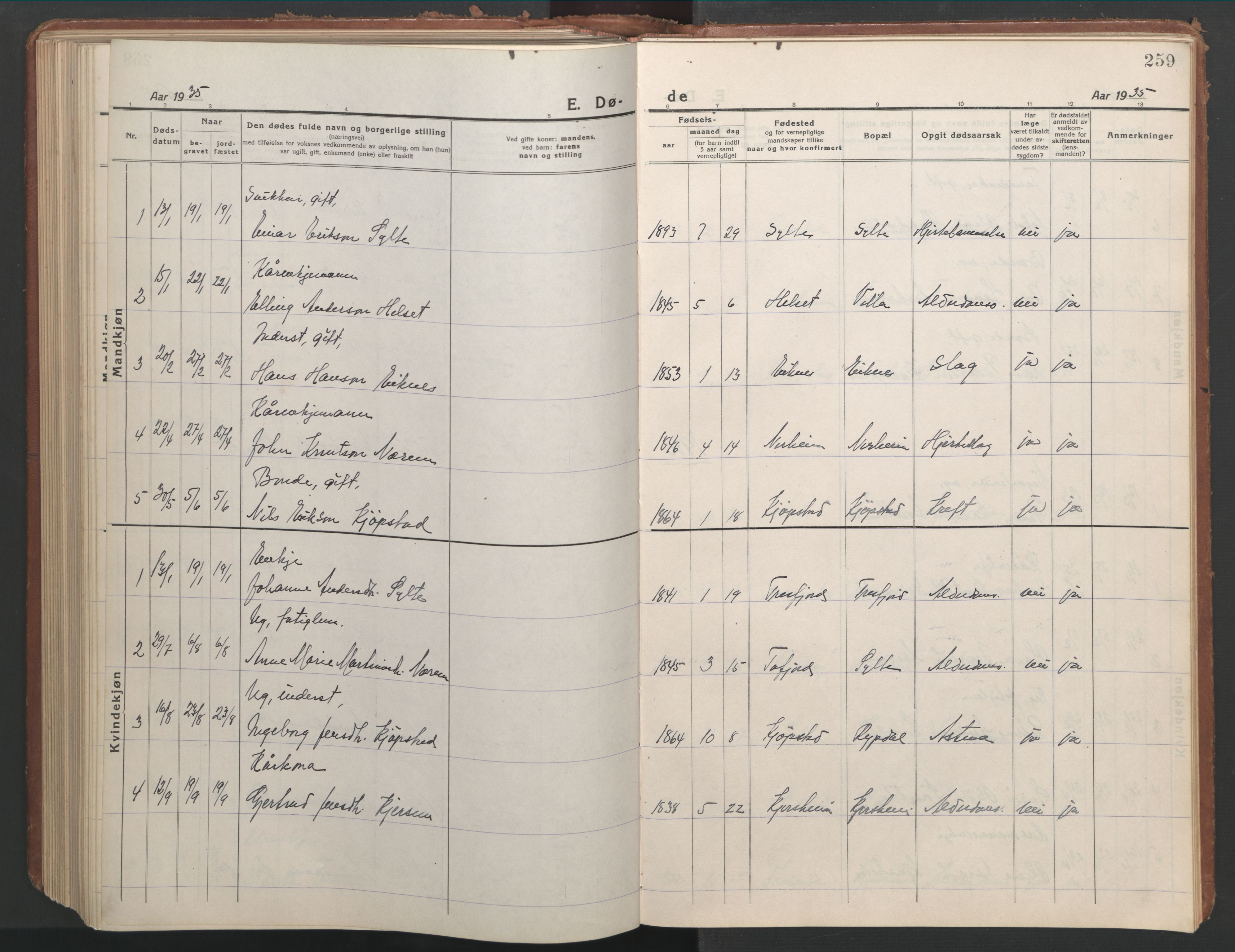 Ministerialprotokoller, klokkerbøker og fødselsregistre - Møre og Romsdal, SAT/A-1454/541/L0548: Parish register (copy) no. 541C03, 1921-1960, p. 259