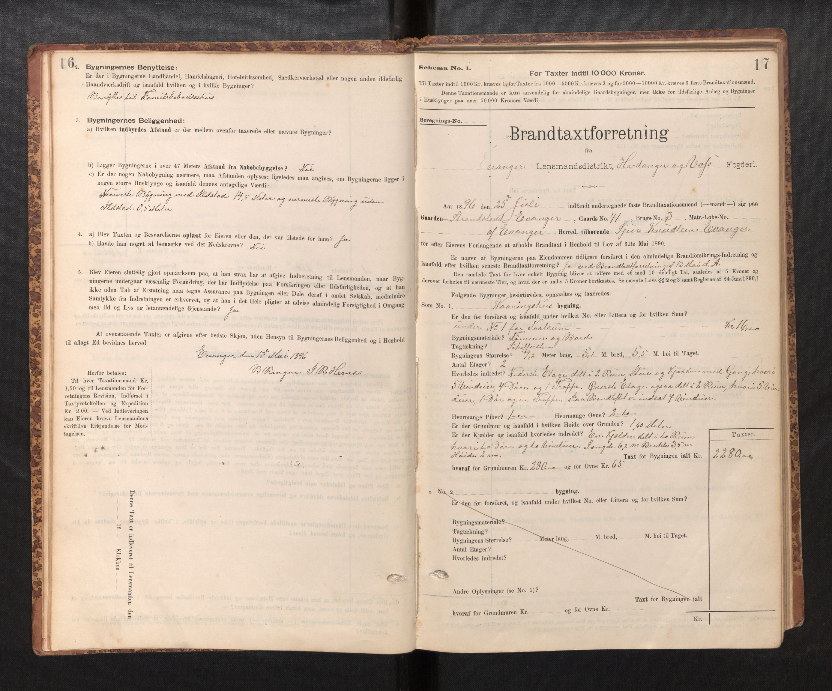 Lensmannen i Evanger, SAB/A-31701/0012/L0005: Branntakstprotokoll, skjematakst, 1895-1935, p. 16-17