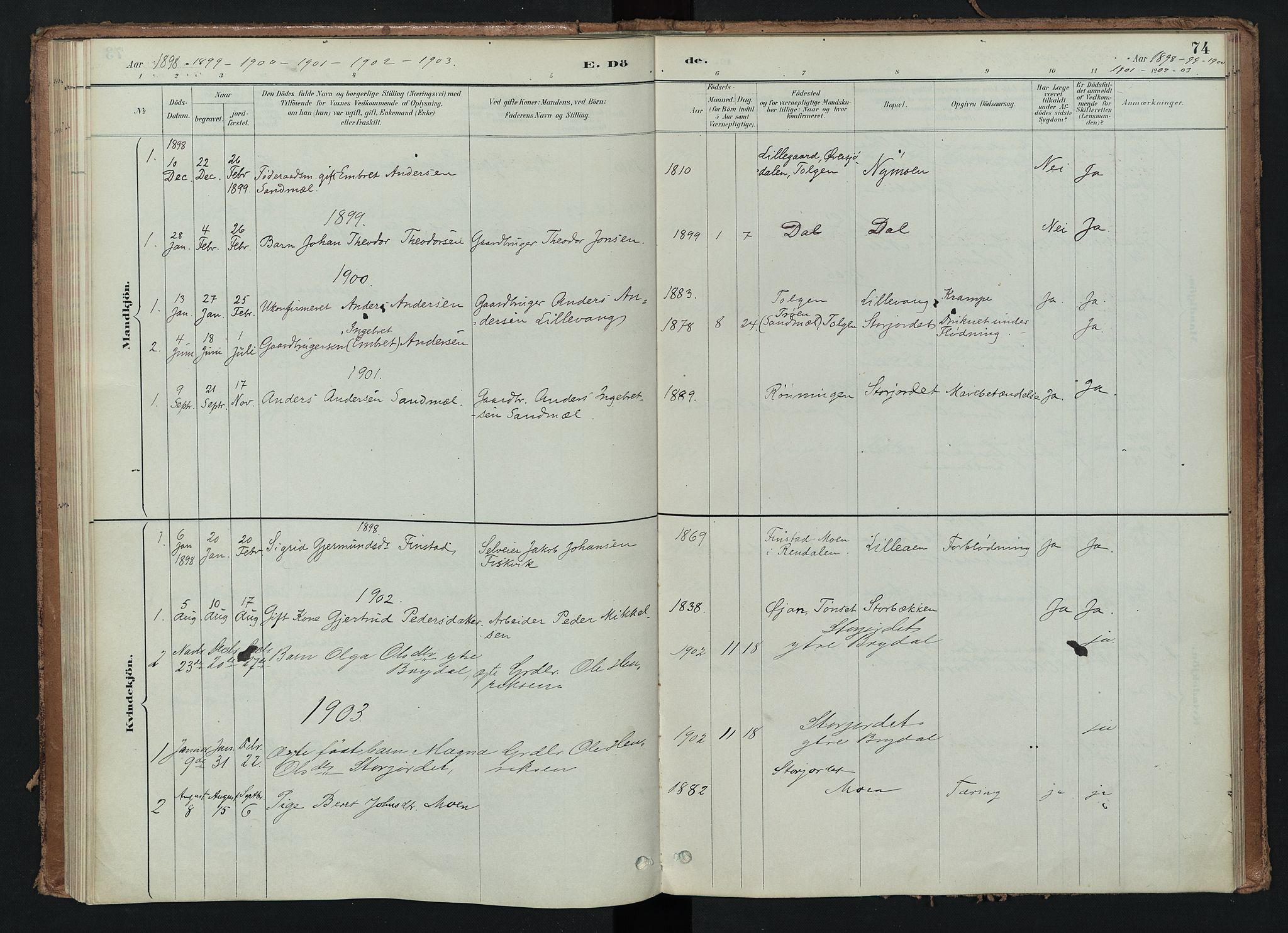 Tynset prestekontor, AV/SAH-PREST-058/H/Ha/Haa/L0024: Parish register (official) no. 24, 1885-1916, p. 74