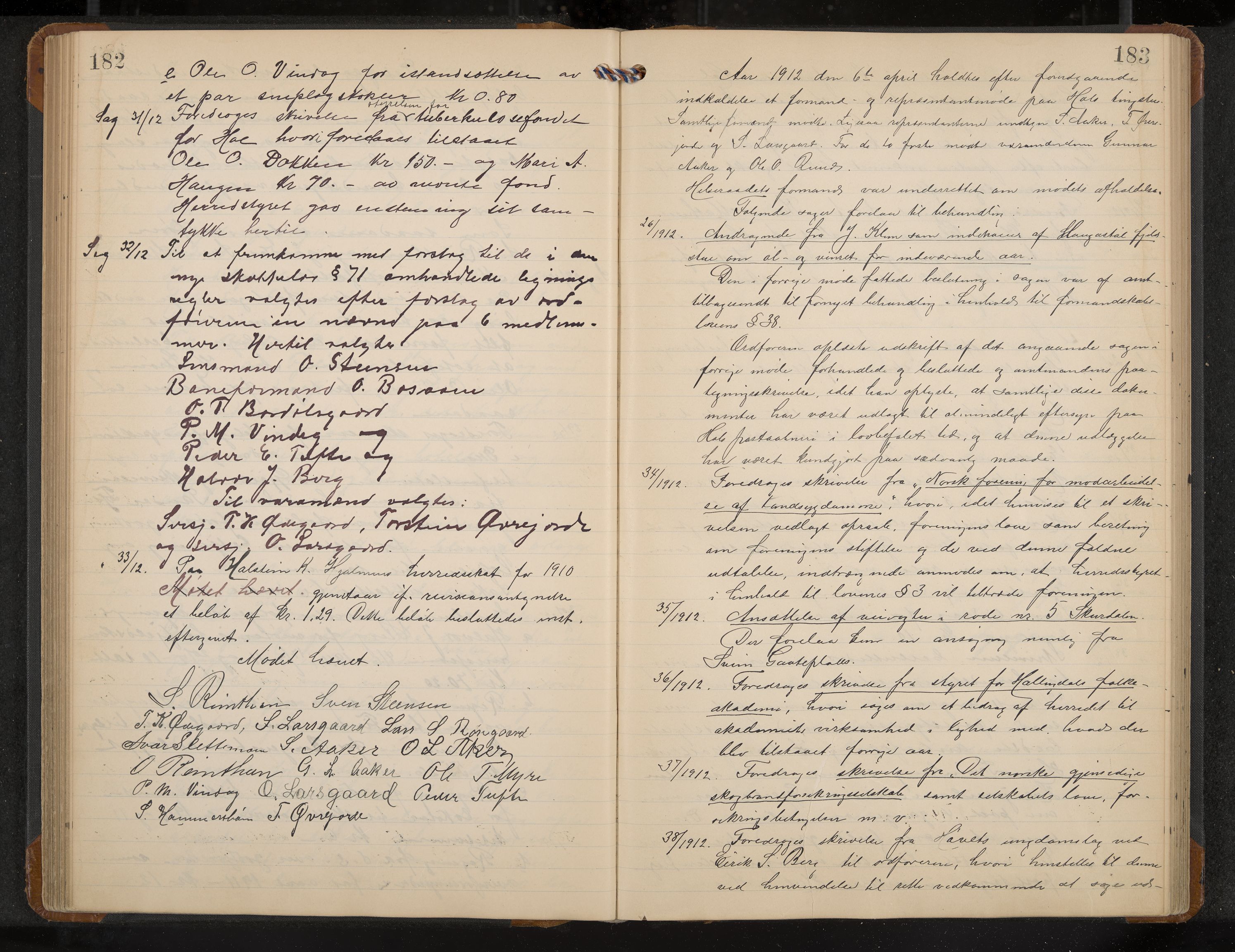 Hol formannskap og sentraladministrasjon, IKAK/0620021-1/A/L0005: Møtebok, 1909-1915, p. 182-183