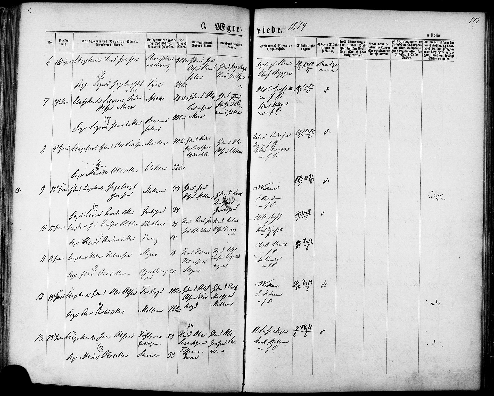 Ministerialprotokoller, klokkerbøker og fødselsregistre - Sør-Trøndelag, SAT/A-1456/678/L0900: Parish register (official) no. 678A09, 1872-1881, p. 173