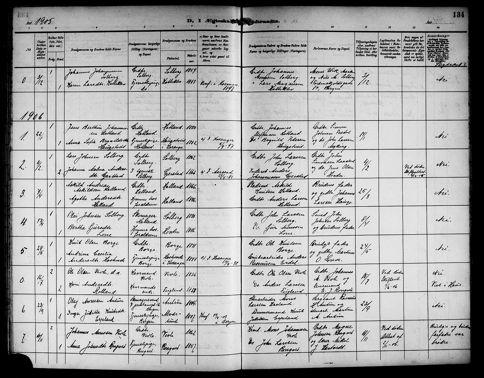 Haus sokneprestembete, SAB/A-75601/H/Hab: Parish register (copy) no. C 3, 1893-1906, p. 134