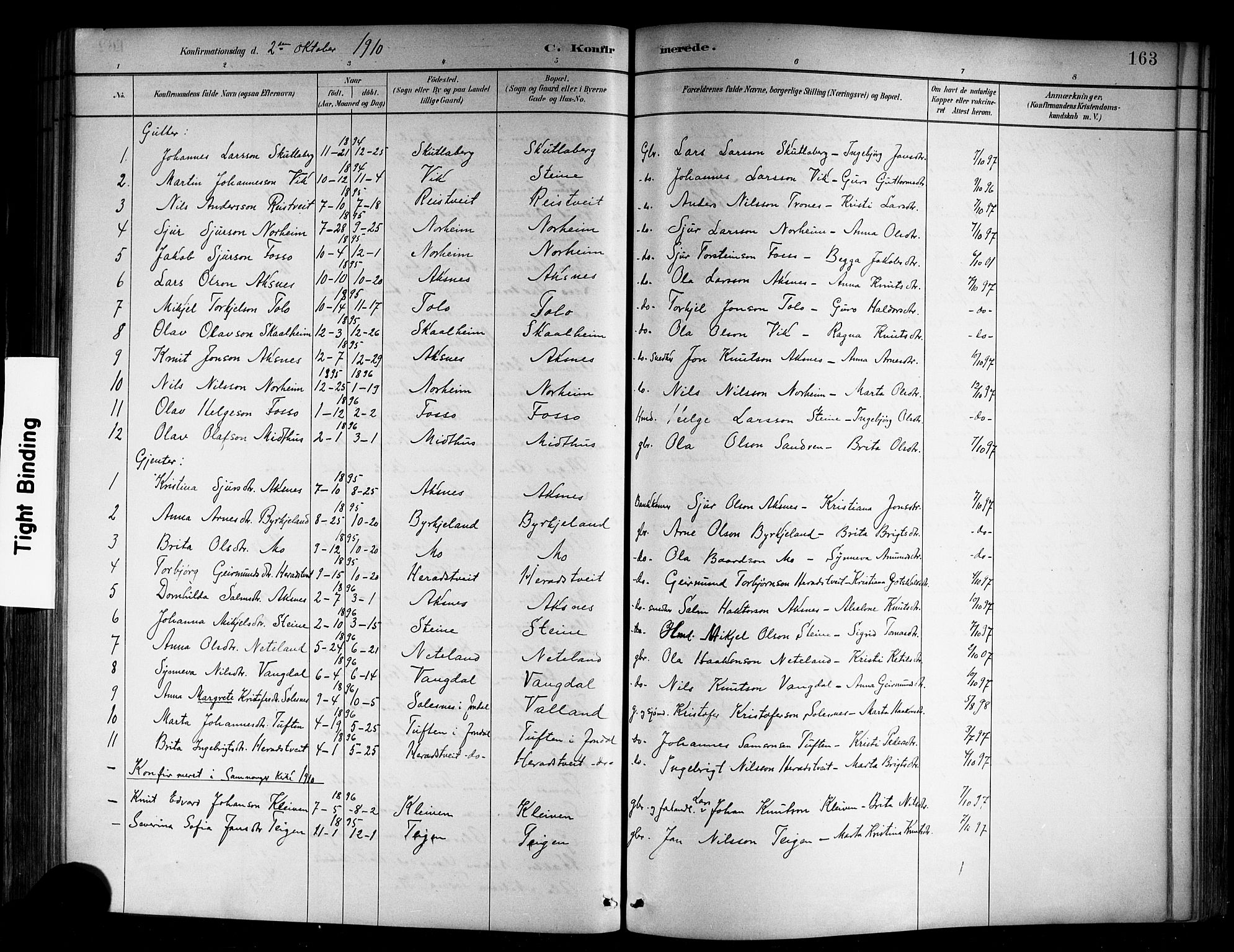 Kvam sokneprestembete, AV/SAB-A-76201/H/Hab: Parish register (copy) no. B 3, 1884-1916, p. 163