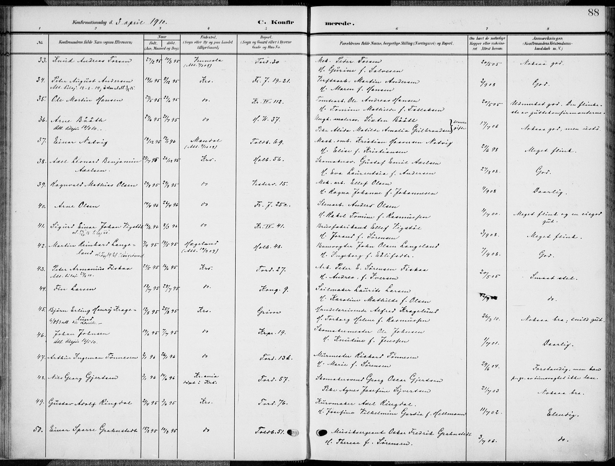Kristiansand domprosti, SAK/1112-0006/F/Fa/L0022: Parish register (official) no. A 21, 1905-1916, p. 88