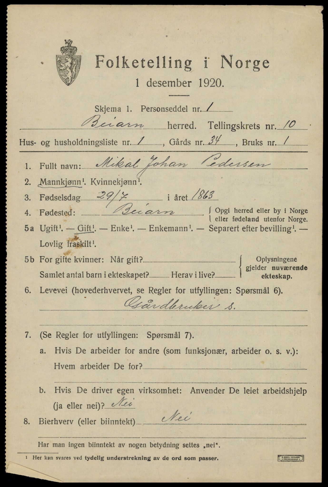 SAT, 1920 census for Beiarn, 1920, p. 4544