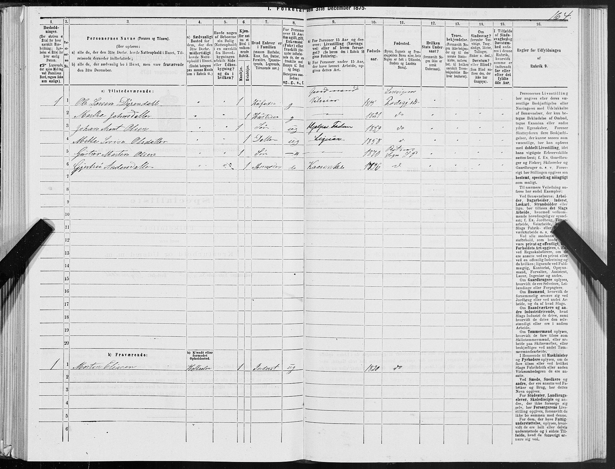 SAT, 1875 census for 1625P Stadsbygd, 1875, p. 4164