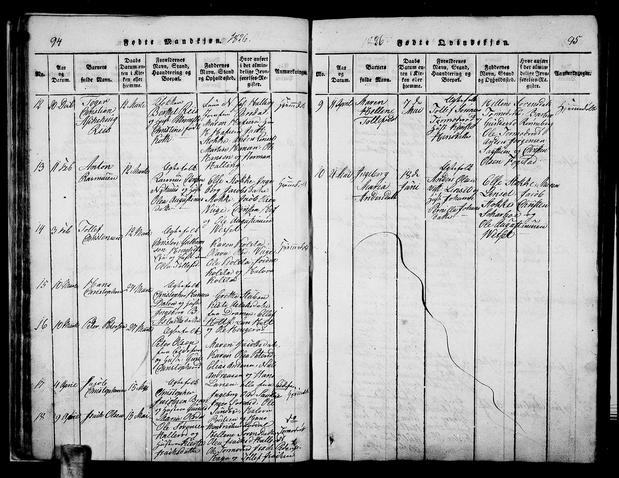 Hof kirkebøker, SAKO/A-64/F/Fa/L0004: Parish register (official) no. I 4, 1814-1843, p. 94-95