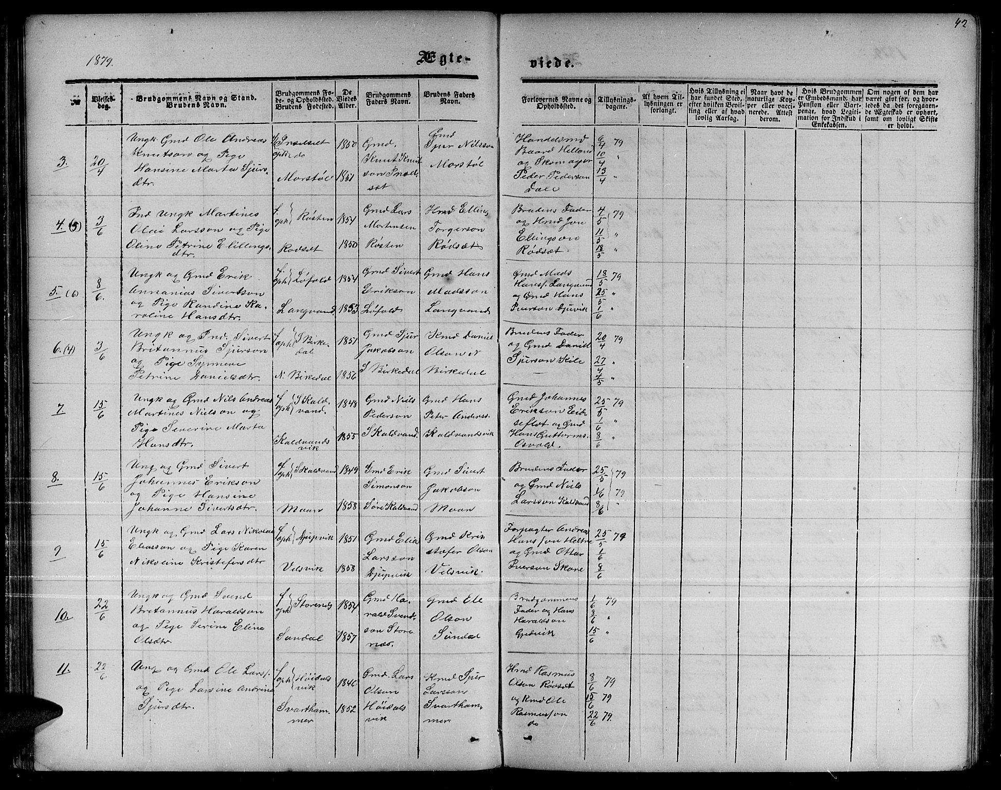 Ministerialprotokoller, klokkerbøker og fødselsregistre - Møre og Romsdal, AV/SAT-A-1454/511/L0157: Parish register (copy) no. 511C03, 1864-1884, p. 42