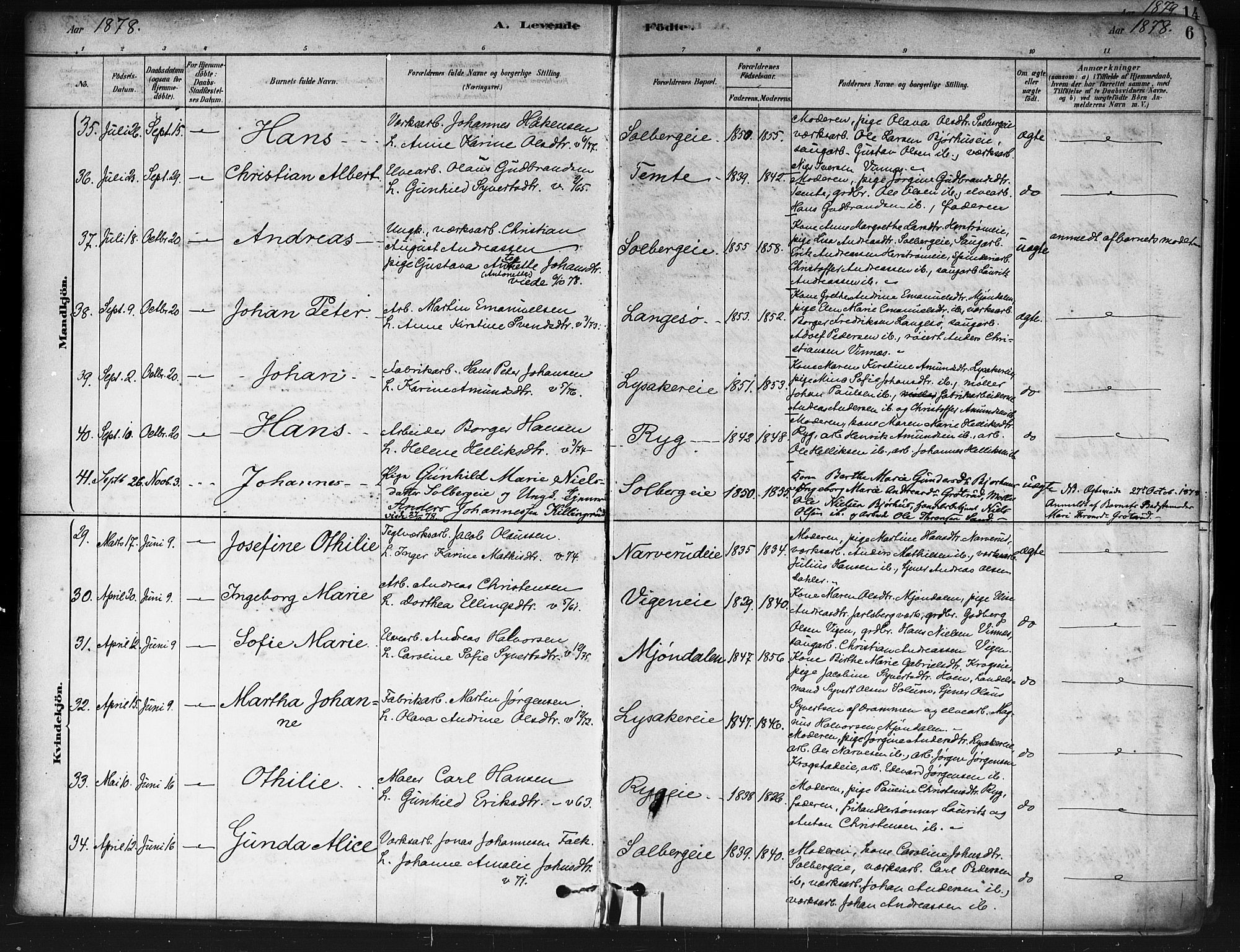 Nedre Eiker kirkebøker, AV/SAKO-A-612/F/Fa/L0002: Parish register (official) no. 2, 1878-1885, p. 6