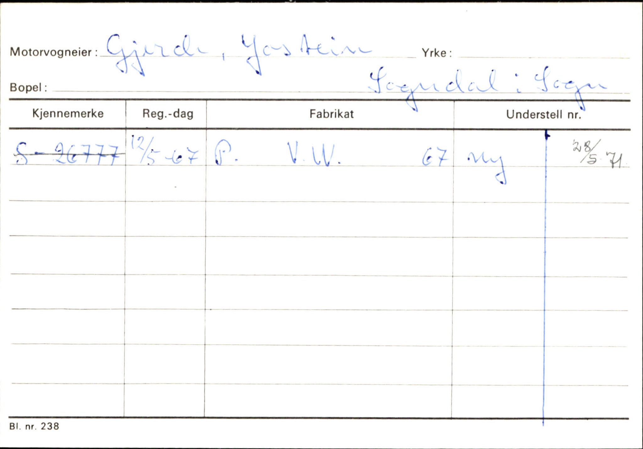 Statens vegvesen, Sogn og Fjordane vegkontor, SAB/A-5301/4/F/L0124: Eigarregister Sogndal A-U, 1945-1975, p. 677