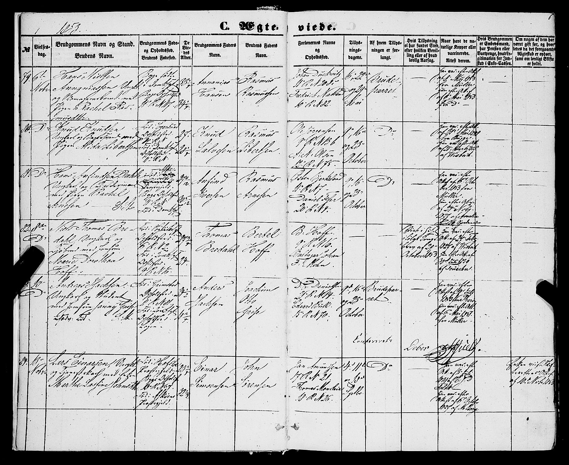 Domkirken sokneprestembete, SAB/A-74801/H/Haa/L0034: Parish register (official) no. D 2, 1853-1874, p. 6