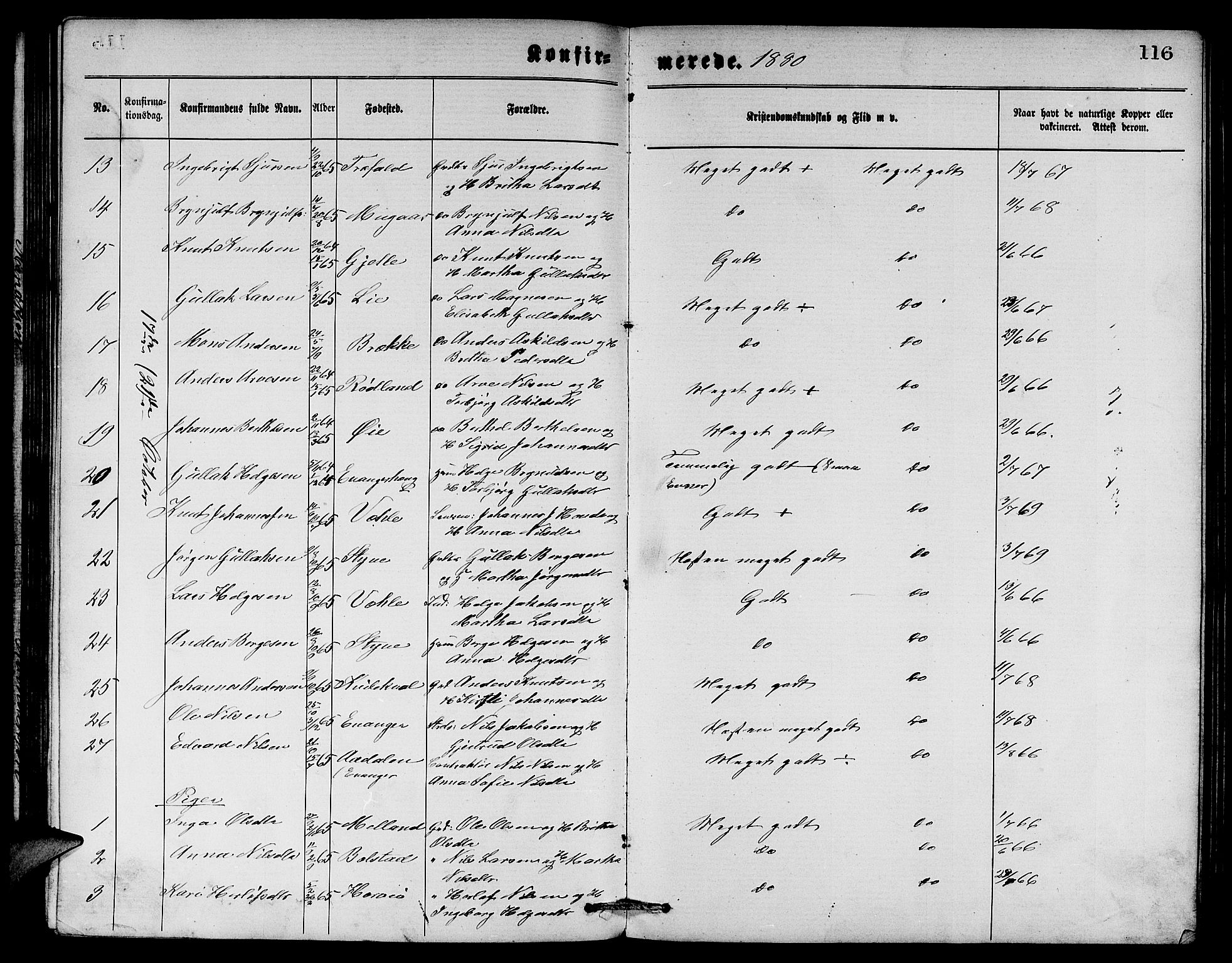 Evanger sokneprestembete, SAB/A-99924: Parish register (copy) no. A 3, 1875-1887, p. 116