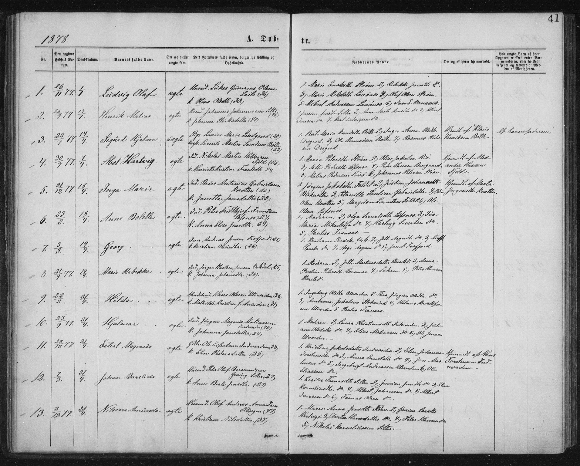 Ministerialprotokoller, klokkerbøker og fødselsregistre - Nord-Trøndelag, SAT/A-1458/771/L0596: Parish register (official) no. 771A03, 1870-1884, p. 41