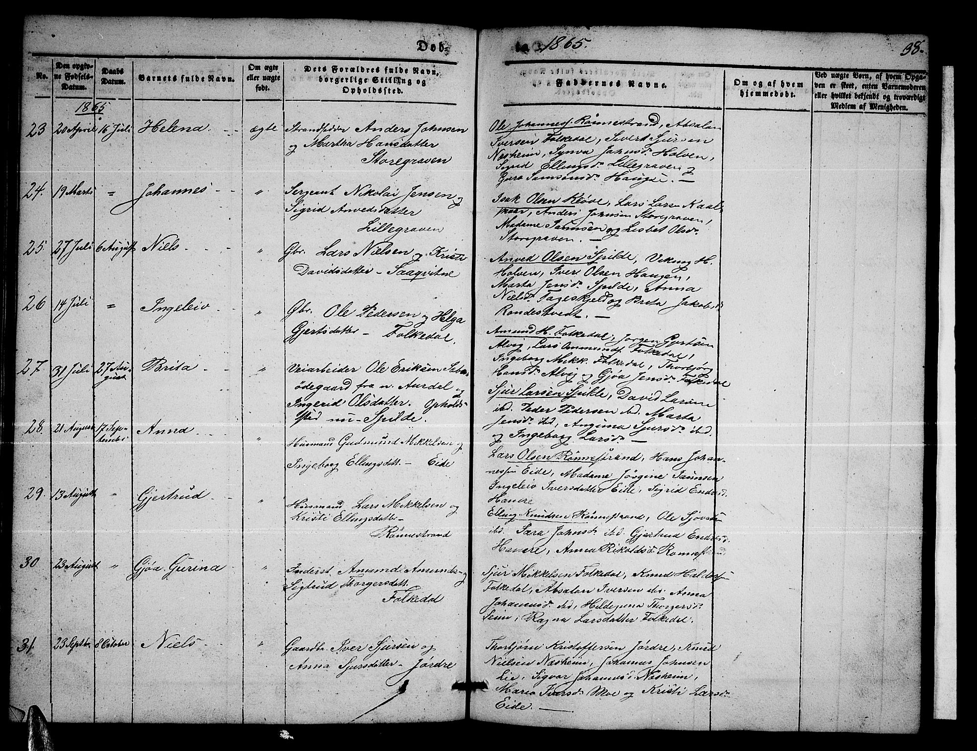 Ulvik sokneprestembete, SAB/A-78801/H/Hab: Parish register (copy) no. B 1, 1855-1868, p. 38