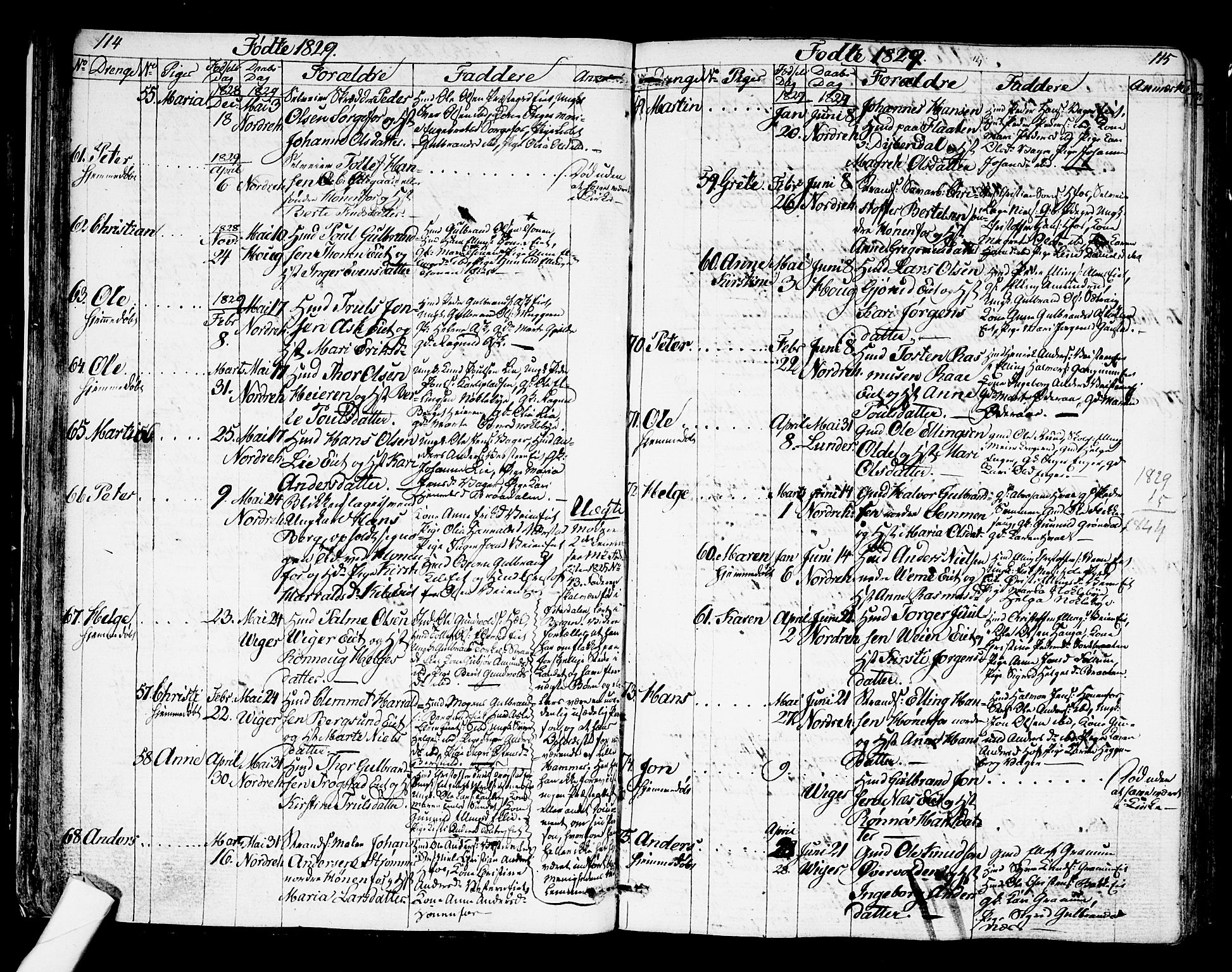 Norderhov kirkebøker, SAKO/A-237/G/Ga/L0004: Parish register (copy) no. I 4, 1824-1849, p. 114-115