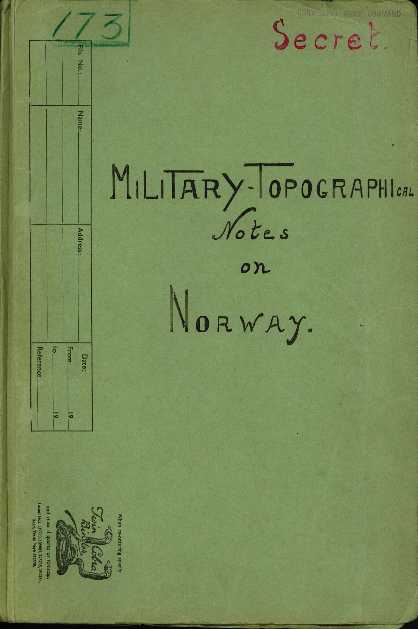 Forsvaret, Forsvarets overkommando II, AV/RA-RAFA-3915/D/Dd/L0013:  Norsk topografi:  Norway and Arctic Finland, 1940-1941, p. 1