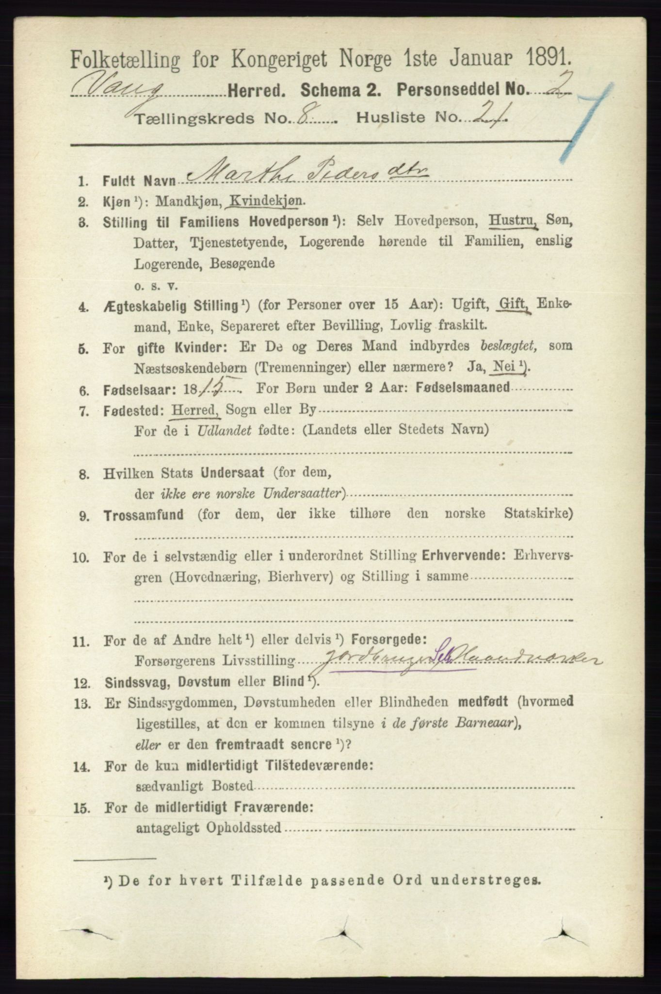 RA, 1891 census for 0414 Vang, 1891, p. 5718