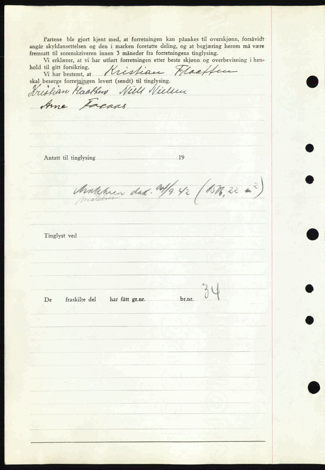 Tønsberg sorenskriveri, AV/SAKO-A-130/G/Ga/Gaa/L0012: Mortgage book no. A12, 1942-1943, Diary no: : 3243/1942