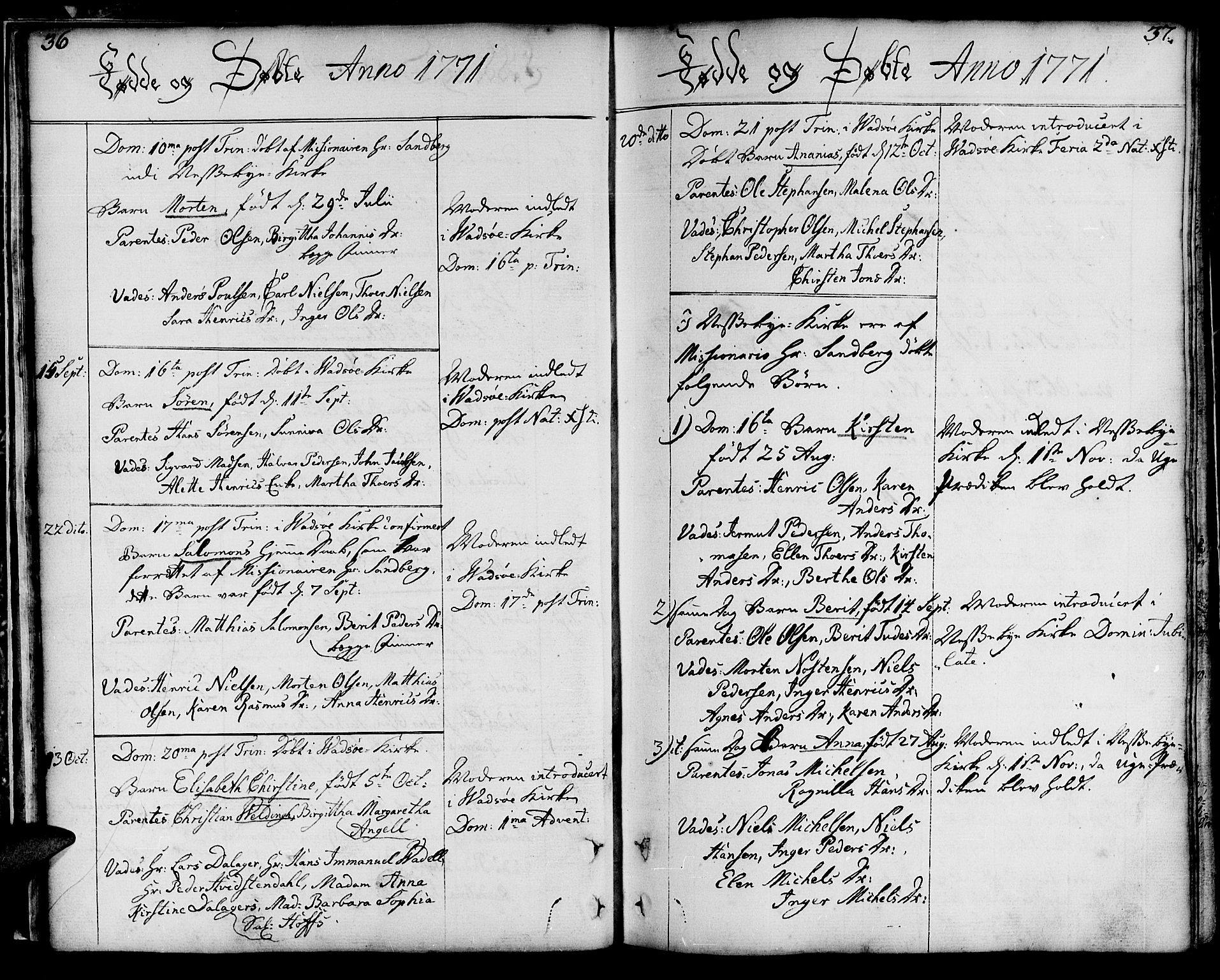 Vadsø sokneprestkontor, SATØ/S-1325/H/Ha/L0002kirke: Parish register (official) no. 2, 1764-1821, p. 36-37