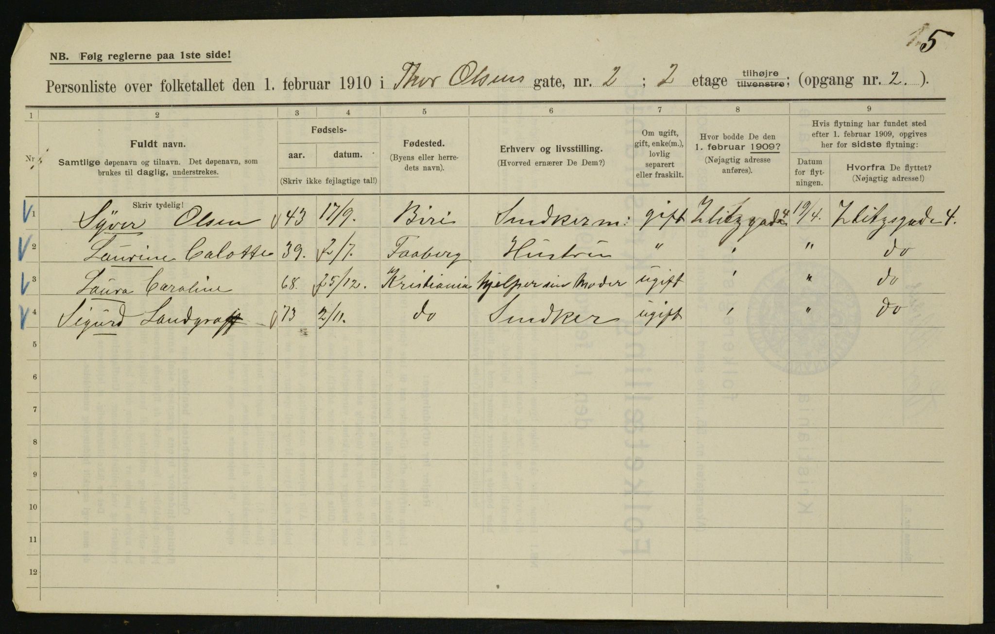 OBA, Municipal Census 1910 for Kristiania, 1910, p. 103695