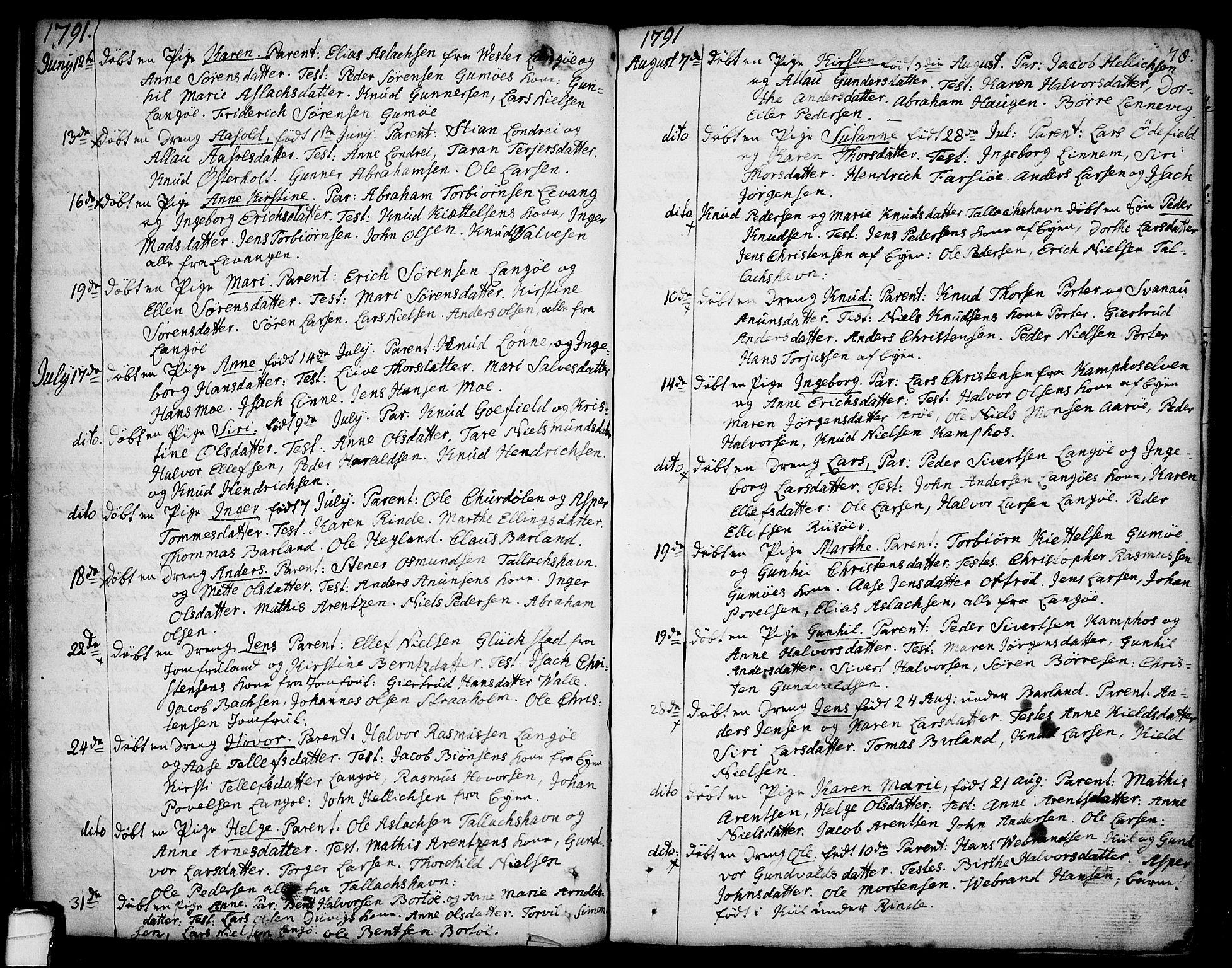 Sannidal kirkebøker, AV/SAKO-A-296/F/Fa/L0002: Parish register (official) no. 2, 1767-1802, p. 78