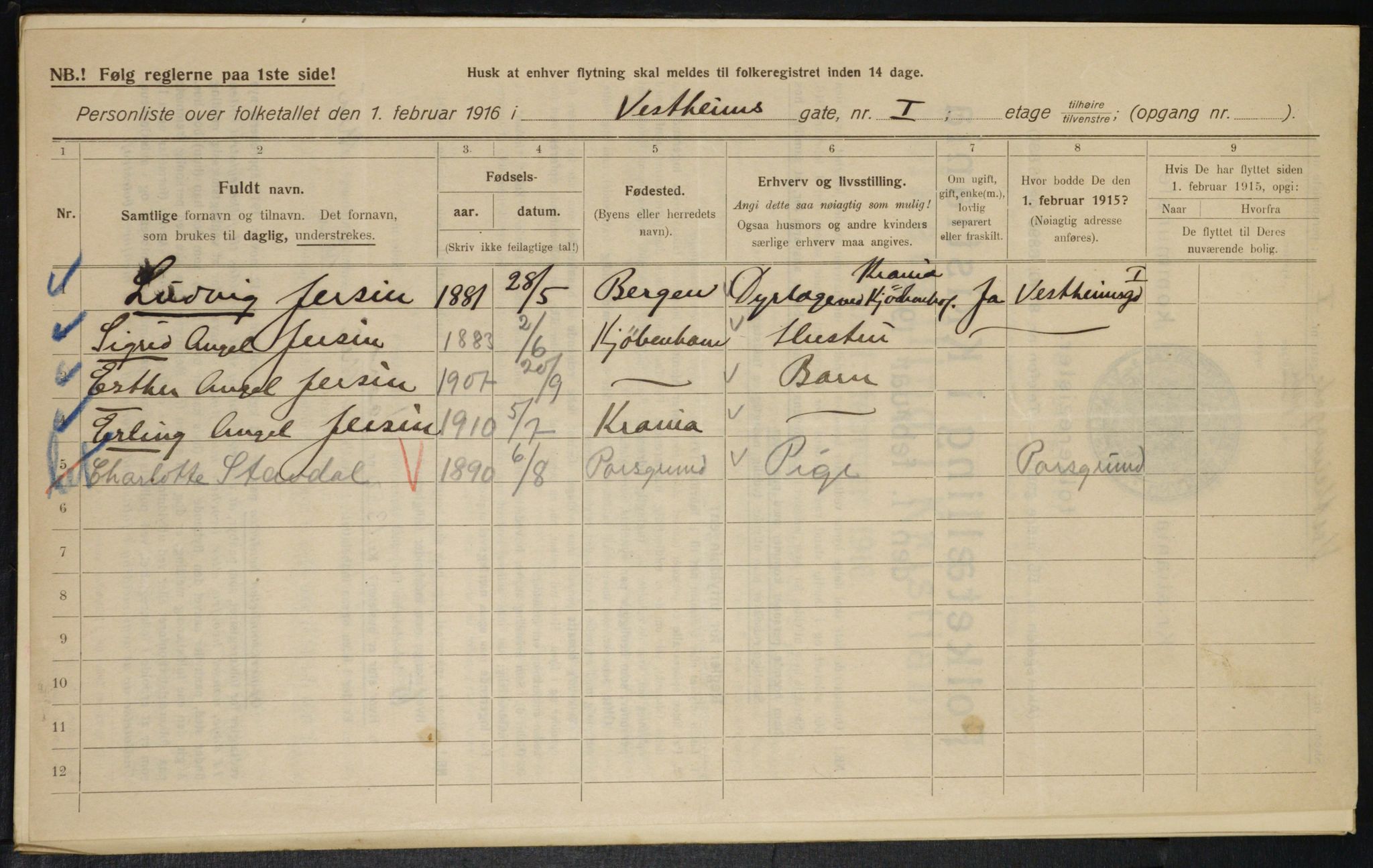 OBA, Municipal Census 1916 for Kristiania, 1916, p. 126175