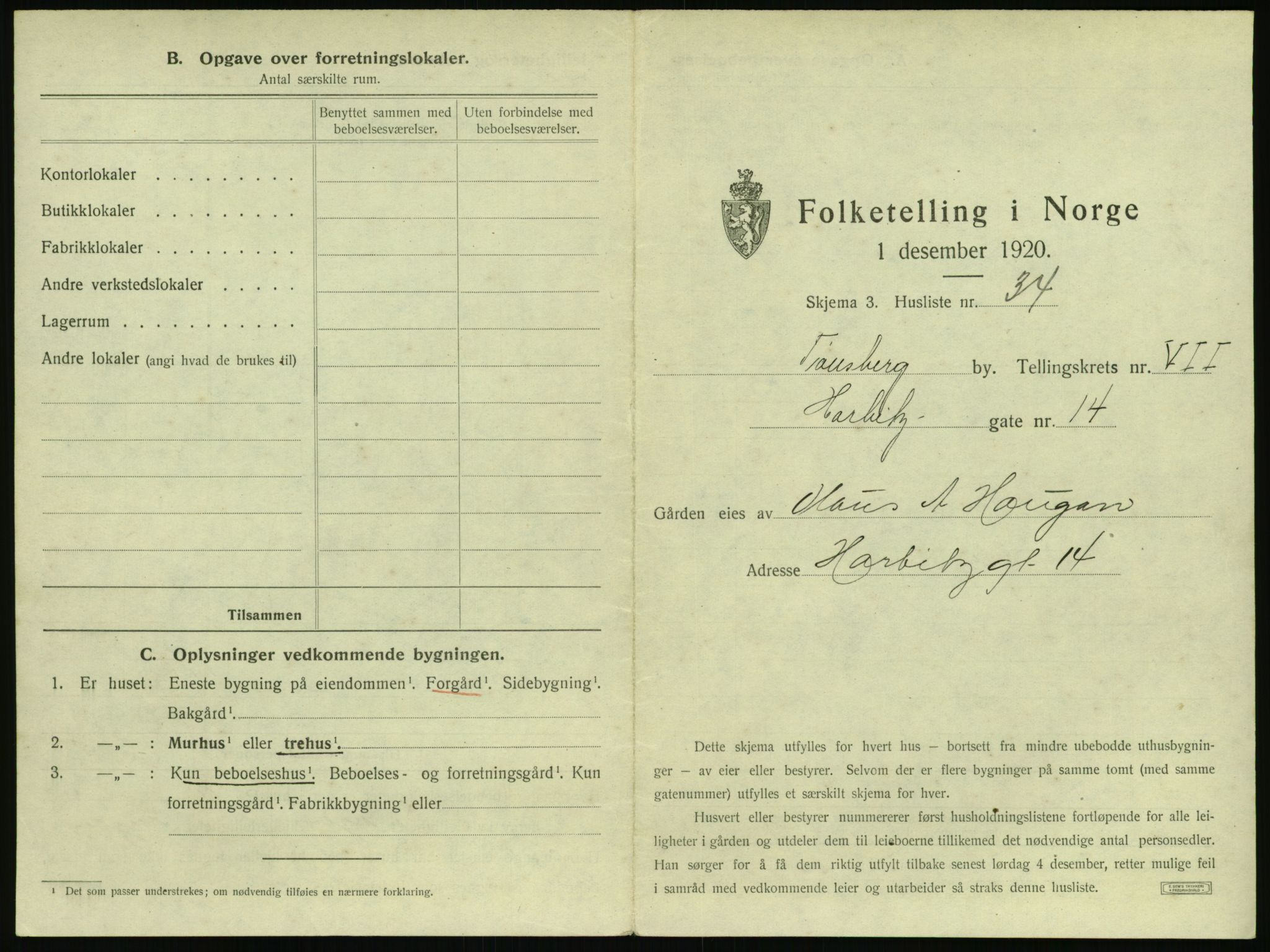 SAKO, 1920 census for Tønsberg, 1920, p. 803